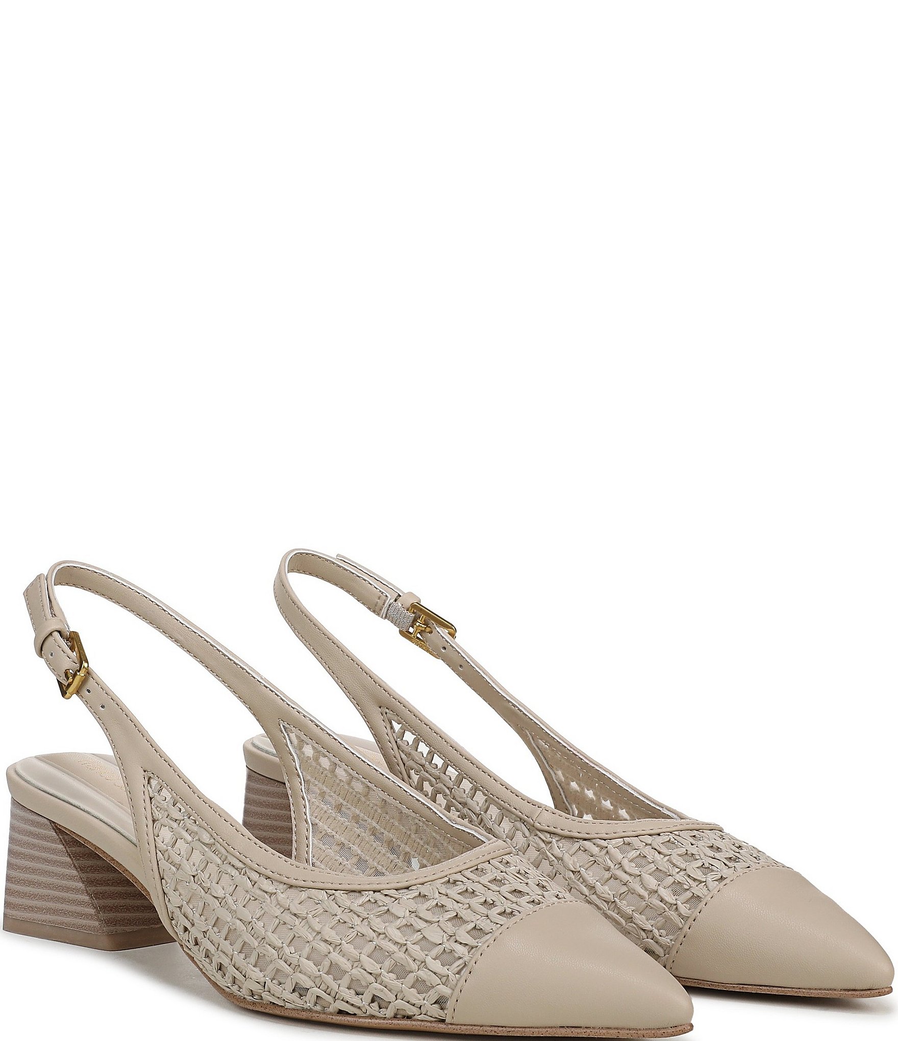 Franco Sarto Racer 9 Raffia Cap Toe Block Heel Sling Pumps