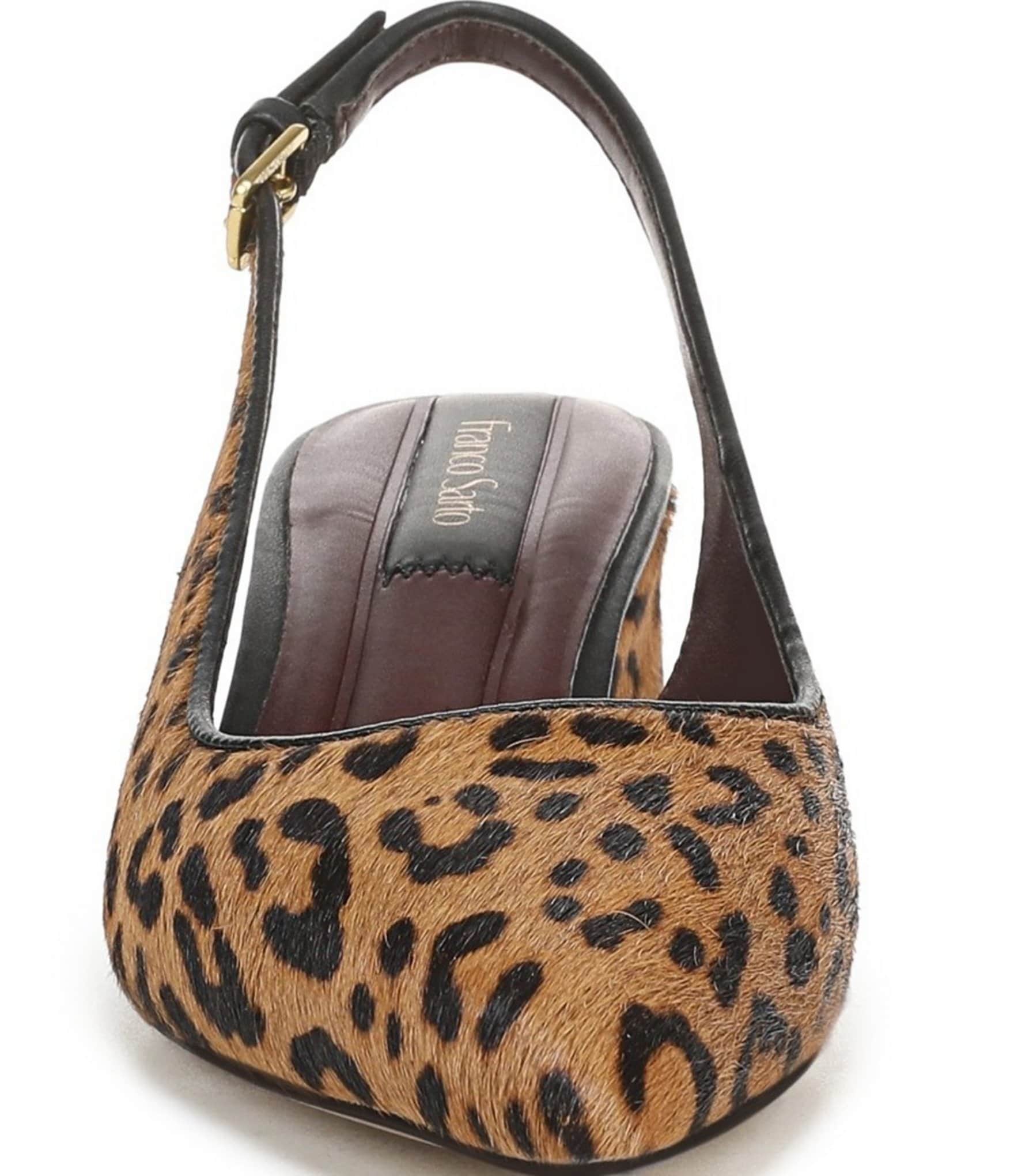 Franco Sarto Racer2 Leopard Print Calf Hair Slingback Pointed Toe Pumps