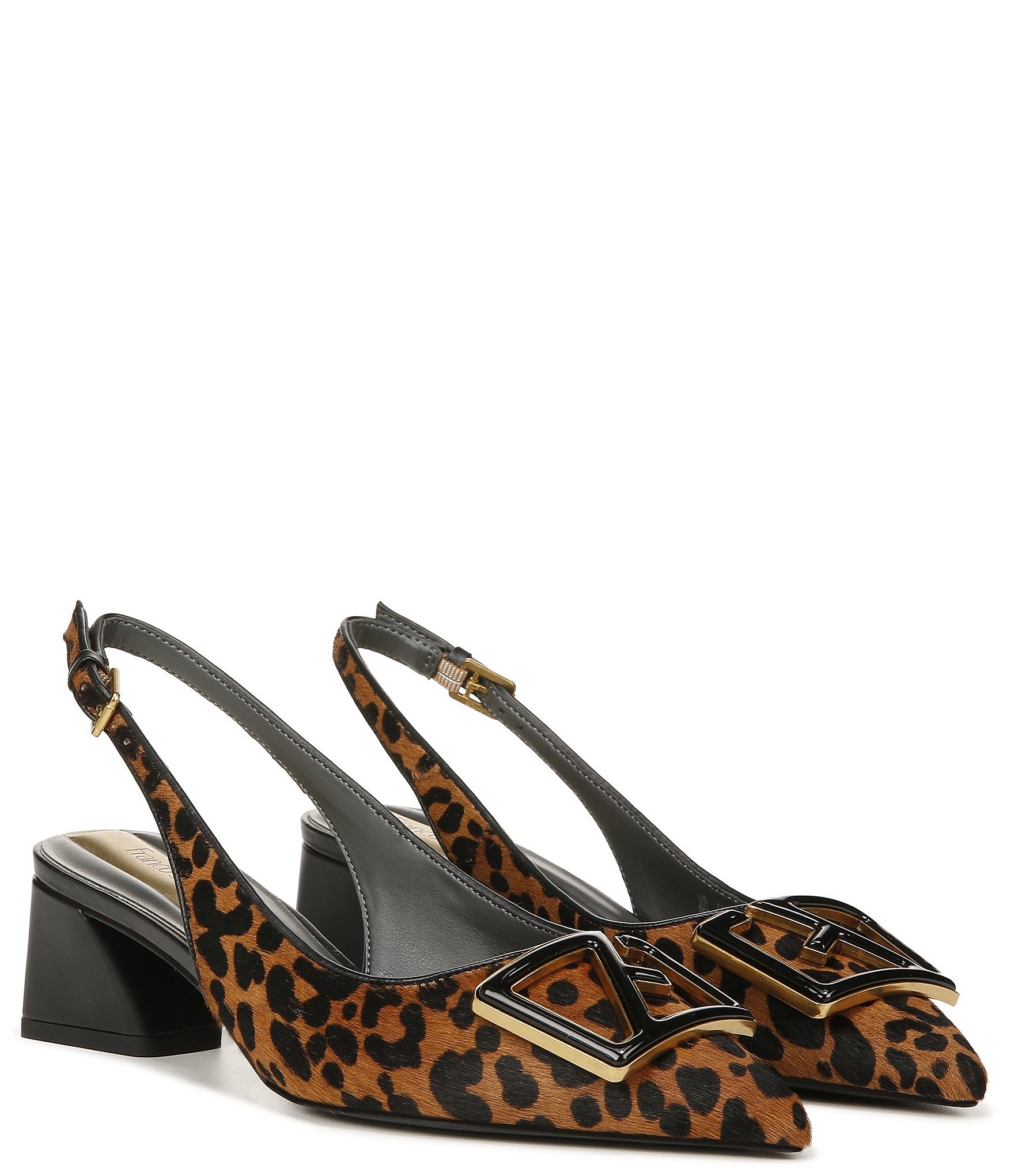 Franco Sarto Racer5 Leopard Print Calf Hair Buckle Ornament Slingback Pumps