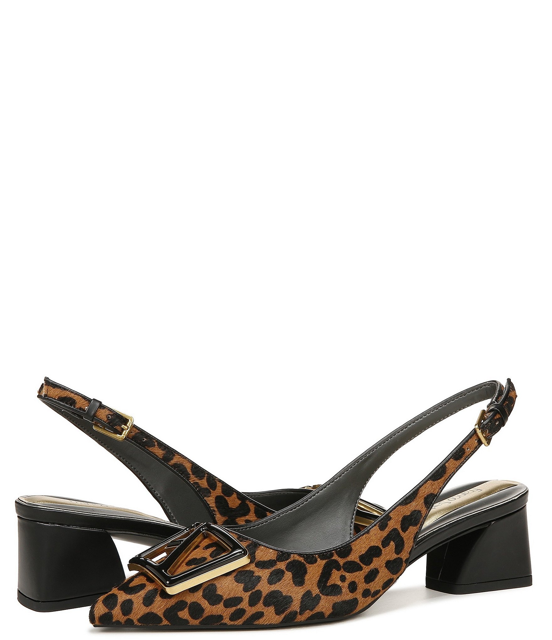 Franco Sarto Racer5 Leopard Print Calf Hair Buckle Ornament Slingback Pumps