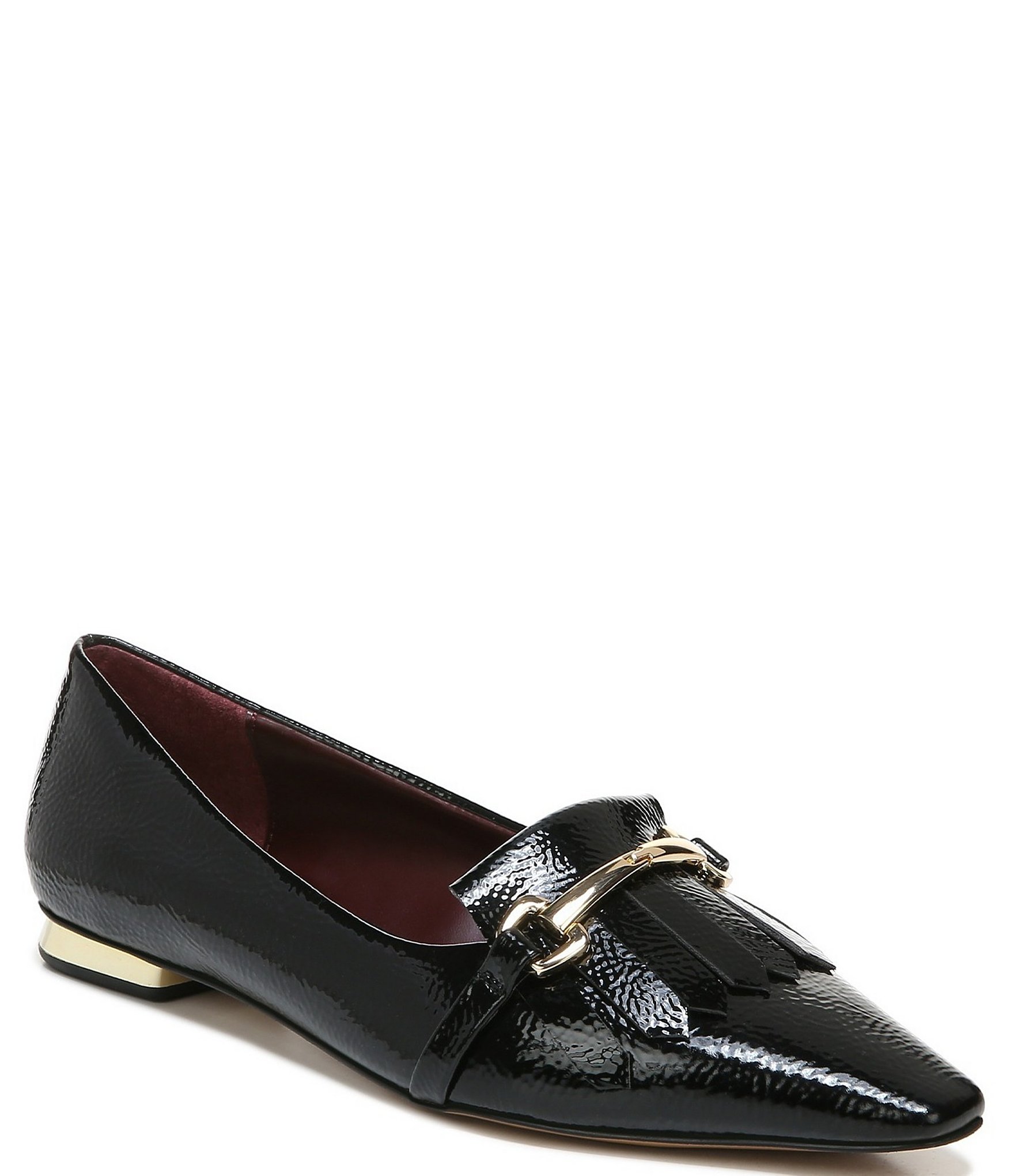 Franco Sarto Rina Crinkle Patent Bit Buckle Kilty Fringe Loafer Flats ...