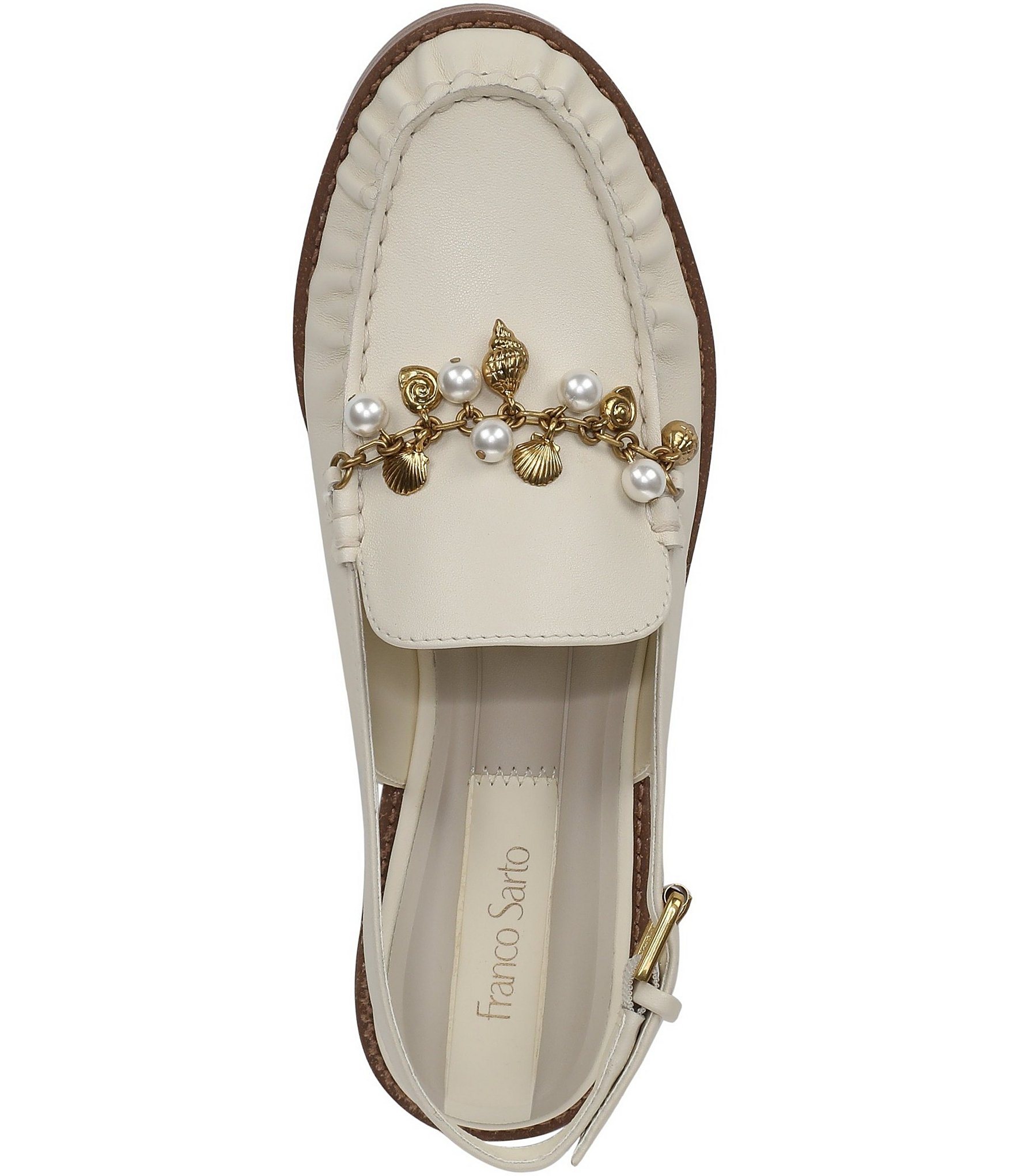 Franco Sarto Sully 2 Leather Pearl Shell Chain Slingback Loafers