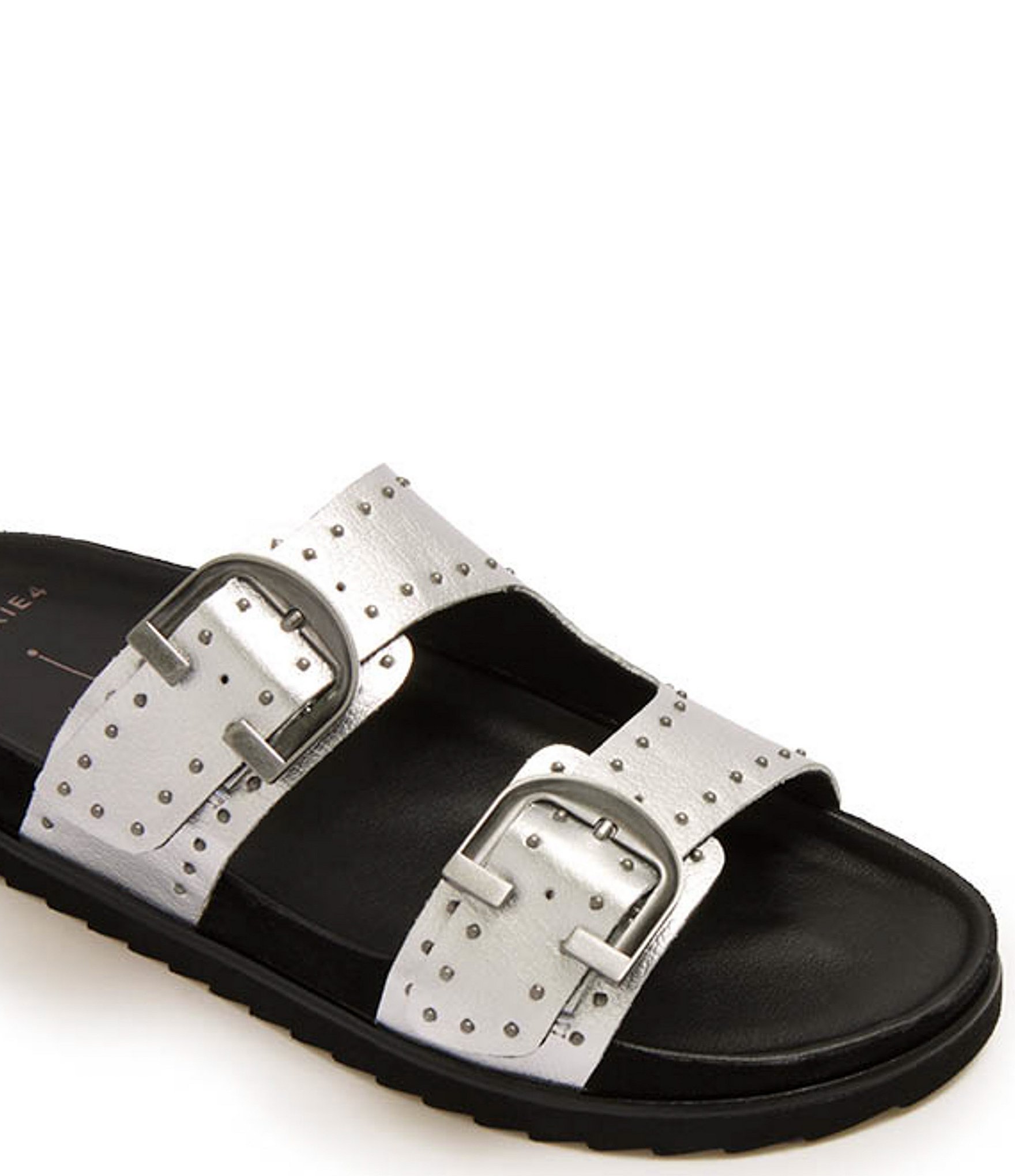 FRANKIE4 Deon Leather Studded Buckled Slide Sandals