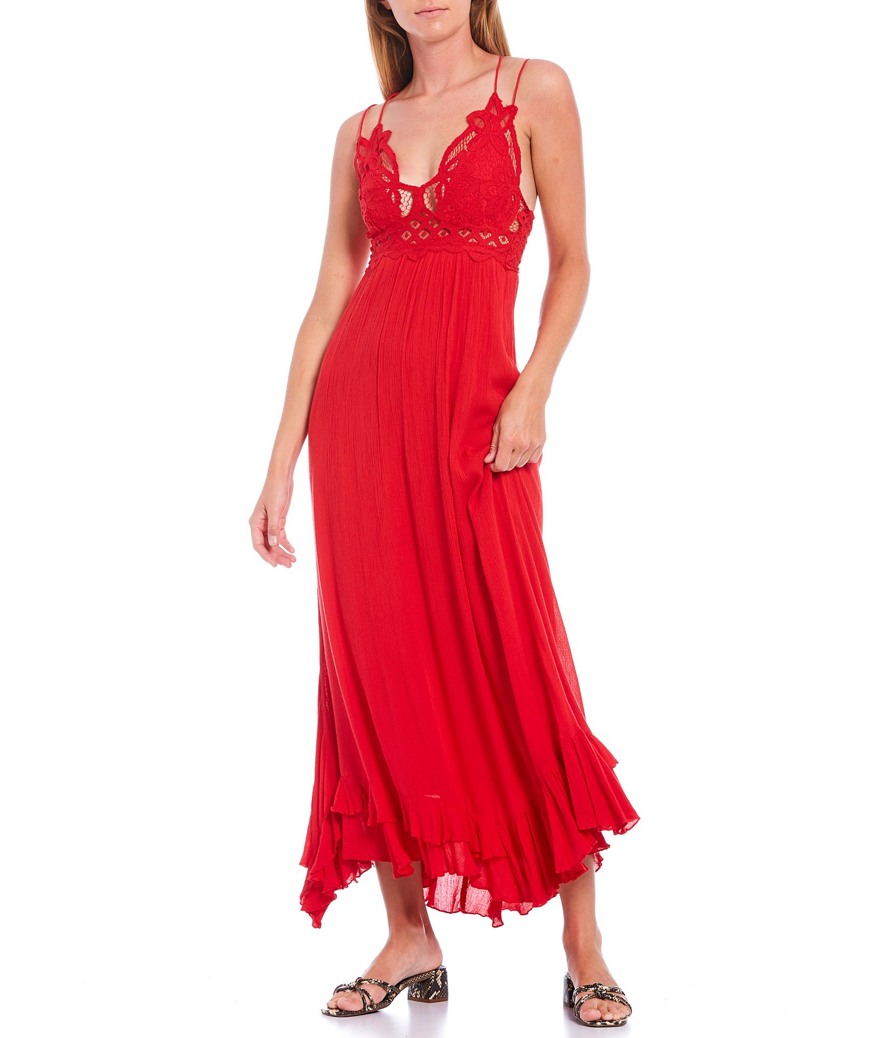 red slip maxi dress
