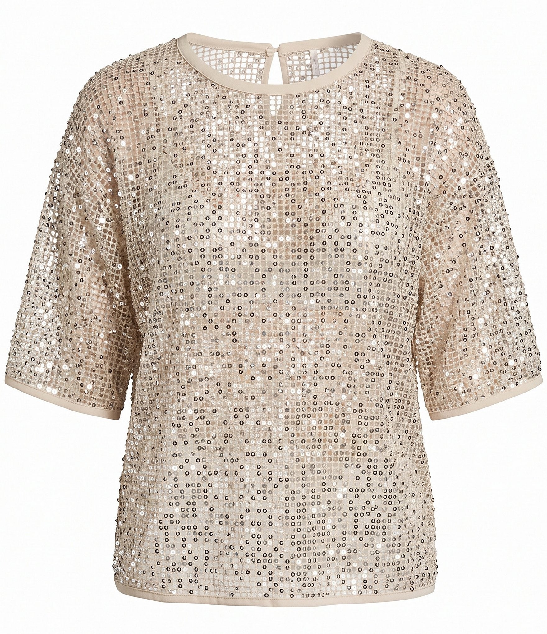 Free People Calypso Sparkly Net Crew Neck Short Sleeve Tee