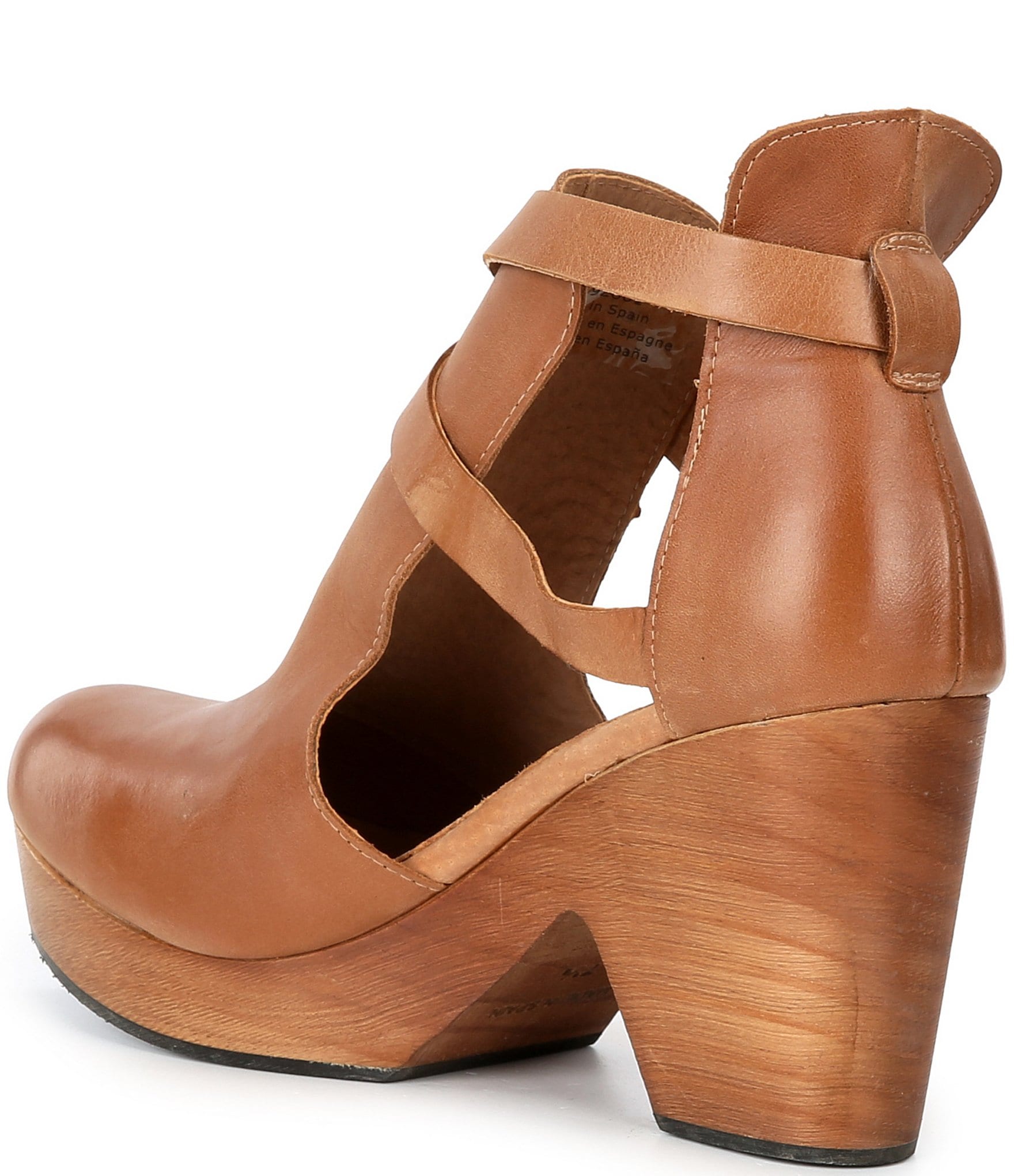 Free People Cedar Leather Buckle Platform Wood Clogs