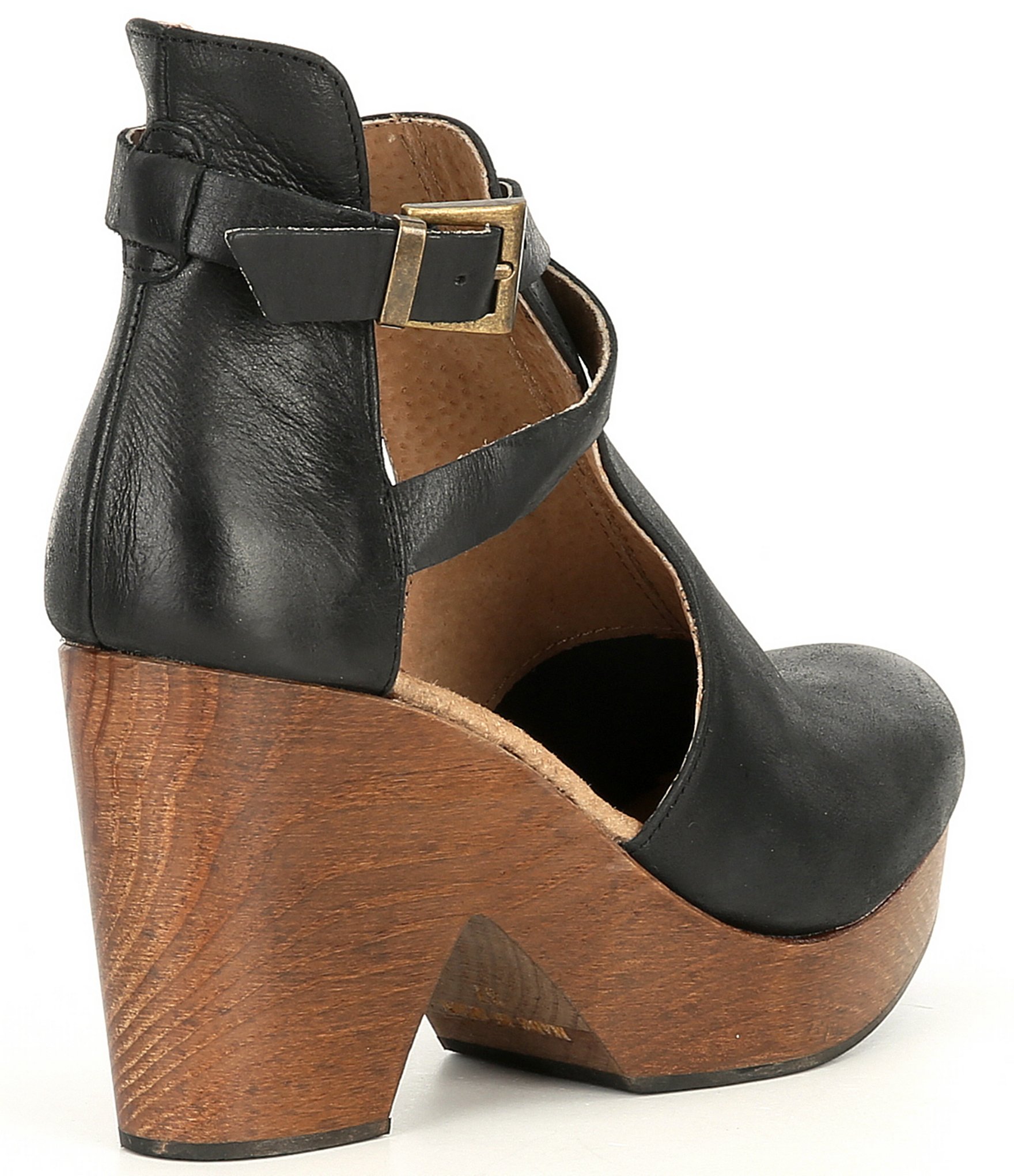 Free People Cedar Leather Buckle Platform Wood Clogs