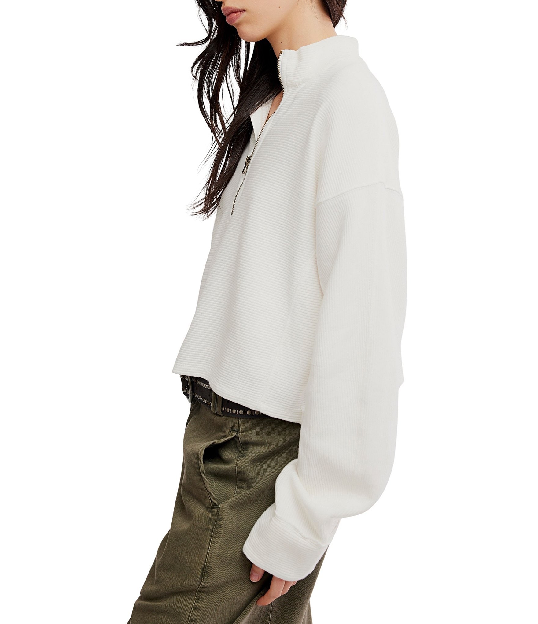 Free People Celeste Quarter Zip Stand Collar Long Sleeve Knit Top