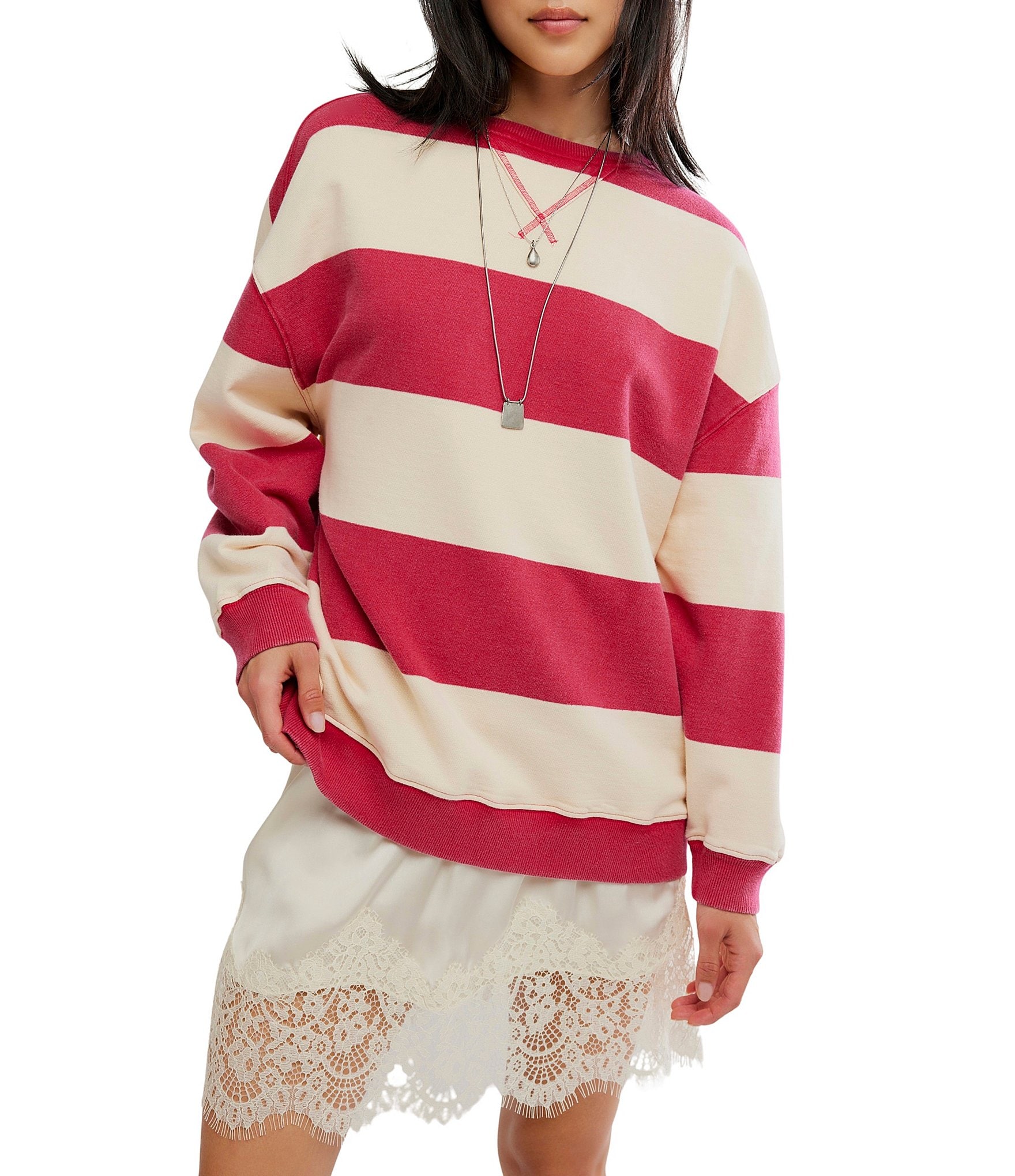 Free People Classic Stripe Crew Neck Long Sleeve Pullover