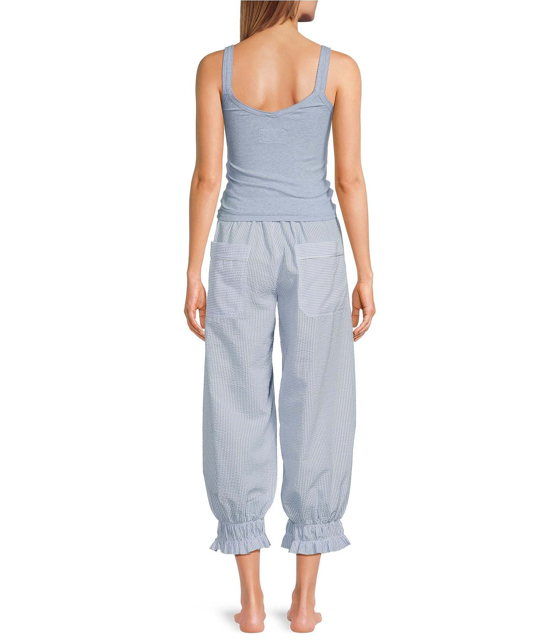 Free People Cloud Nine Ribbed Tank & Seersucker Jogger Pajama Set