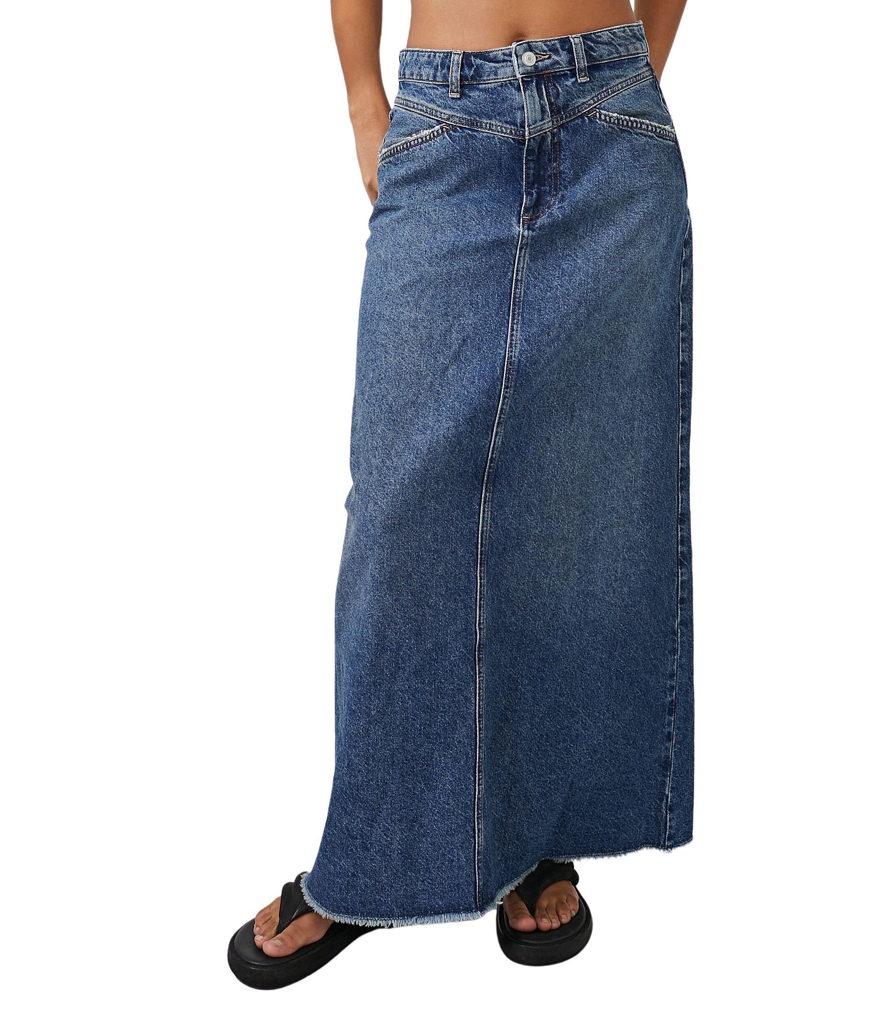 Free People Come As You Are High Rise Denim Maxi Skirt | Dillard's