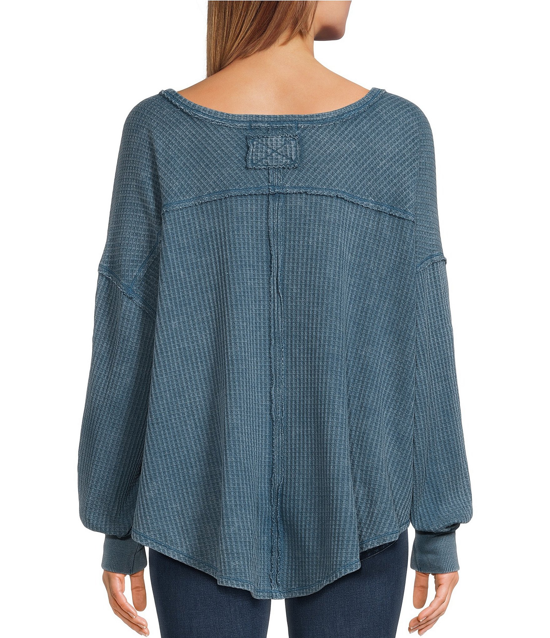 Free People Coraline Waffle Knit V-Neck Long Sleeve Thermal