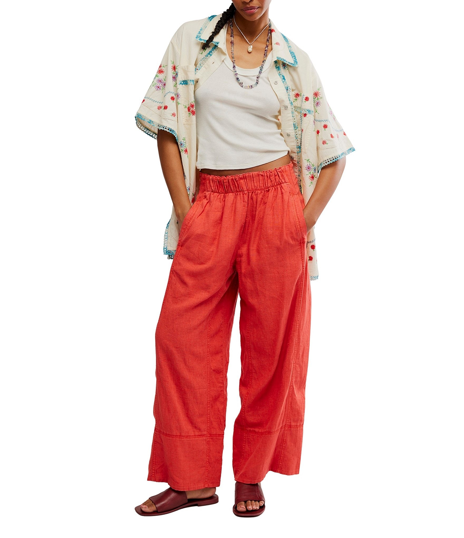 Free People Days End Linen Pull On Pants