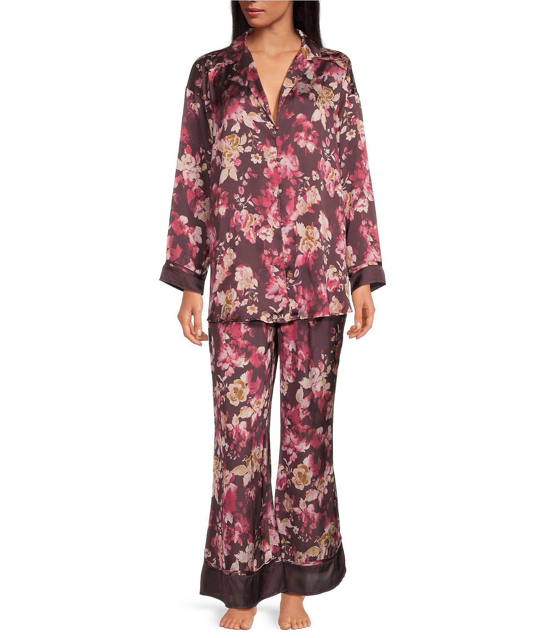 Free People Pillow Talk PJ Set Poppy Red floral satin pajamas NEW NWT gift  her