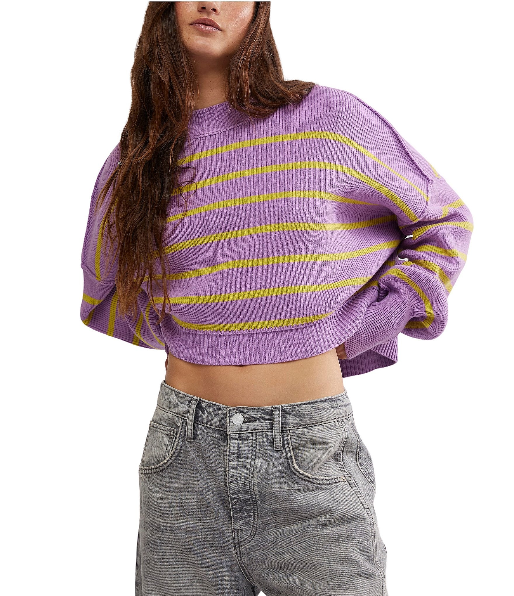 Free People Easy Street Stripe Print Mock Neck Long Sleeve Cropped Pullover Top Dillard s