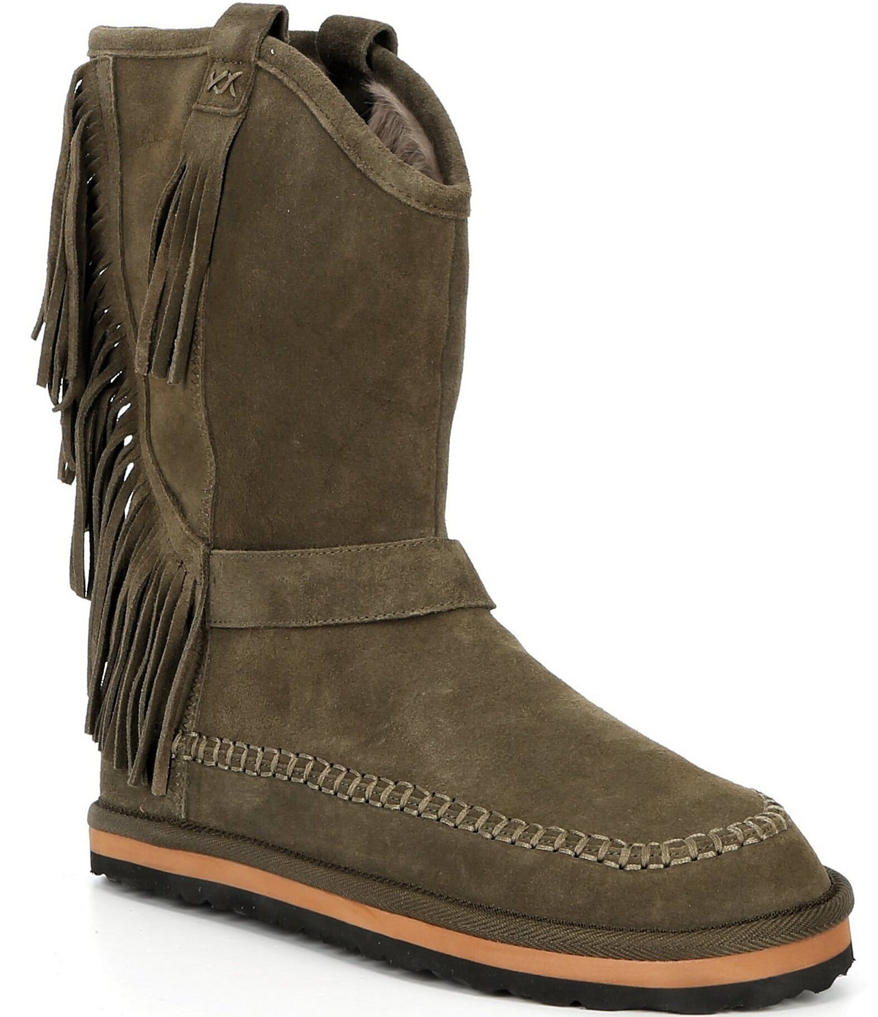 Free People Faye Suede Fringe Mid Calf Boots