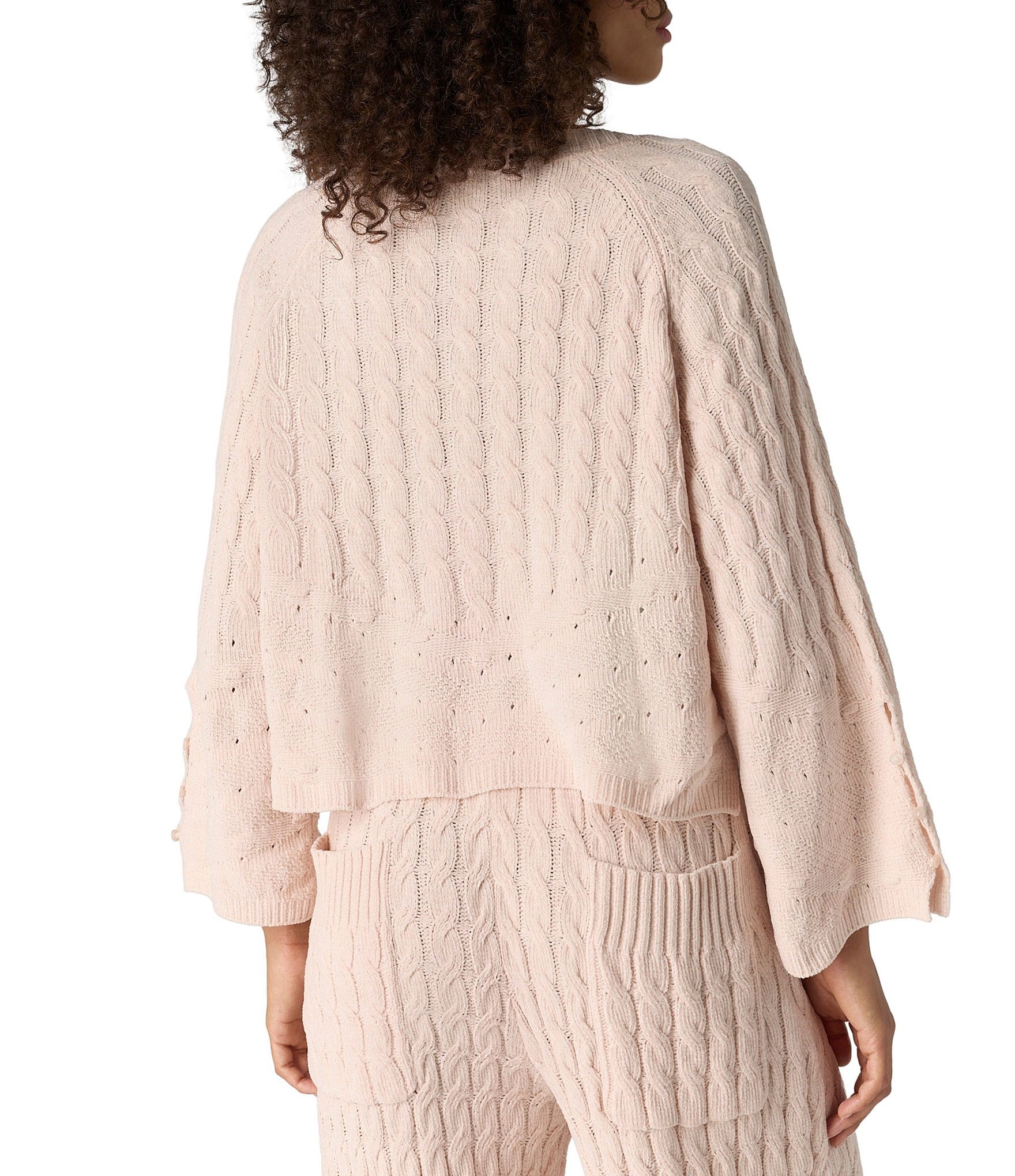 Free People Fireside Crush Bracelet Sleeve Split V-Neck Knit Lounge Coordinating Pullover