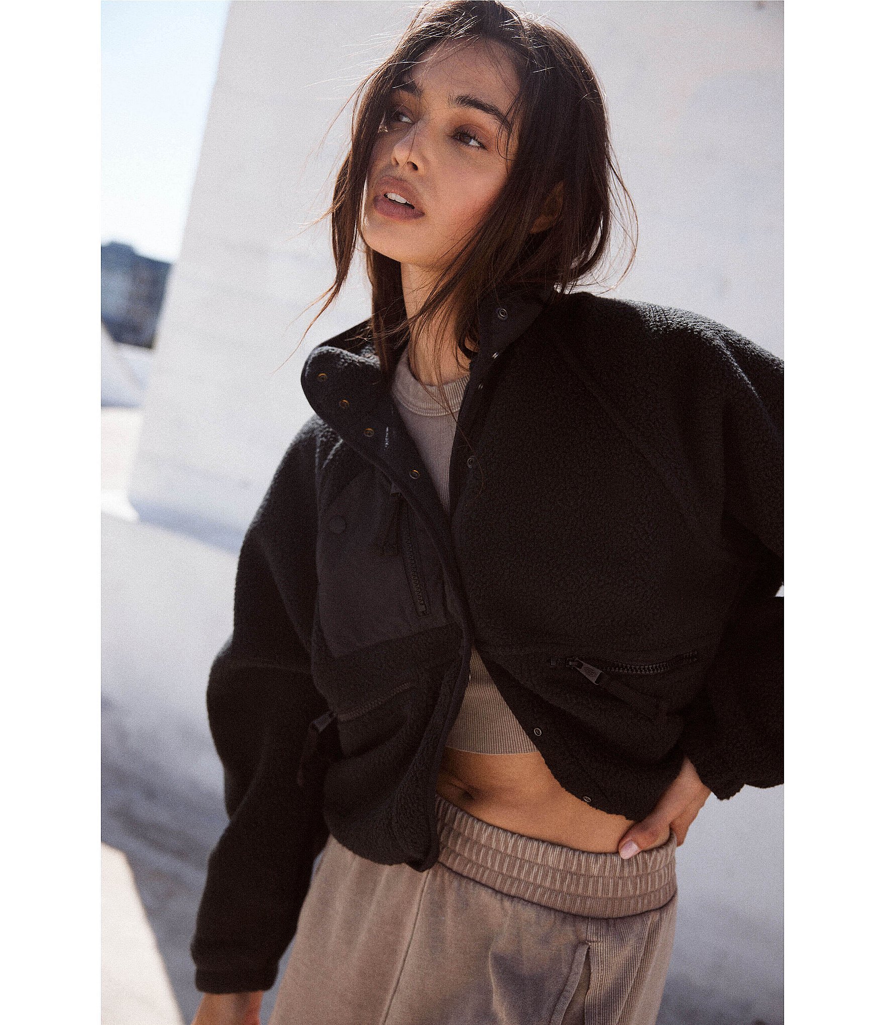 Free People FP Movement Hit the Slopes Stand Collar Long Sleeve Snap Front Jacket