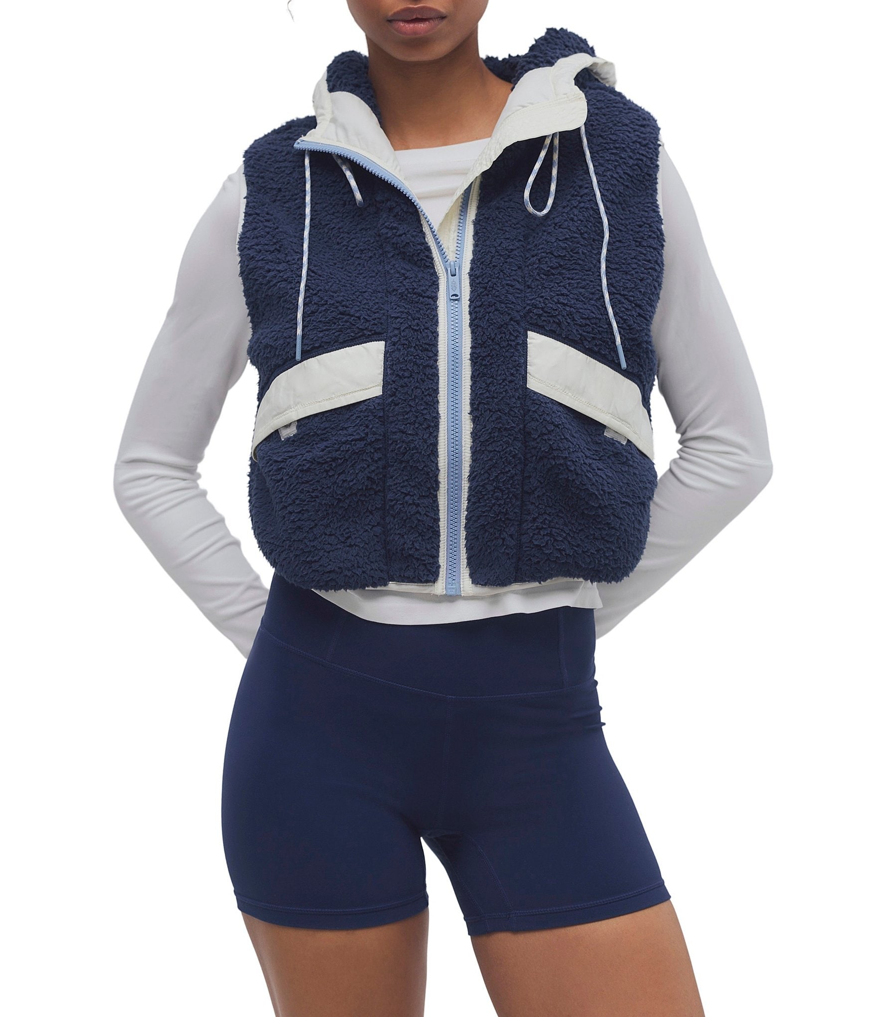 Free People FP Movement Sky High Hooded Sleeveless 2-Way Zip Front Fleece Vest