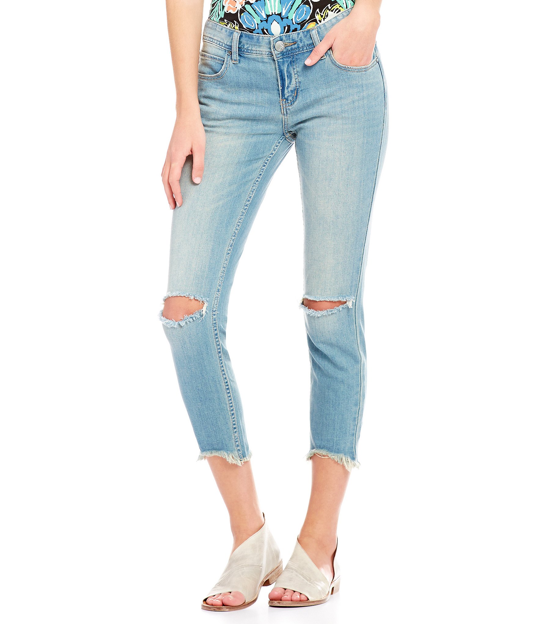 Free People Frayed Hem Skinny Destroyed Ankle Jeans | Dillards