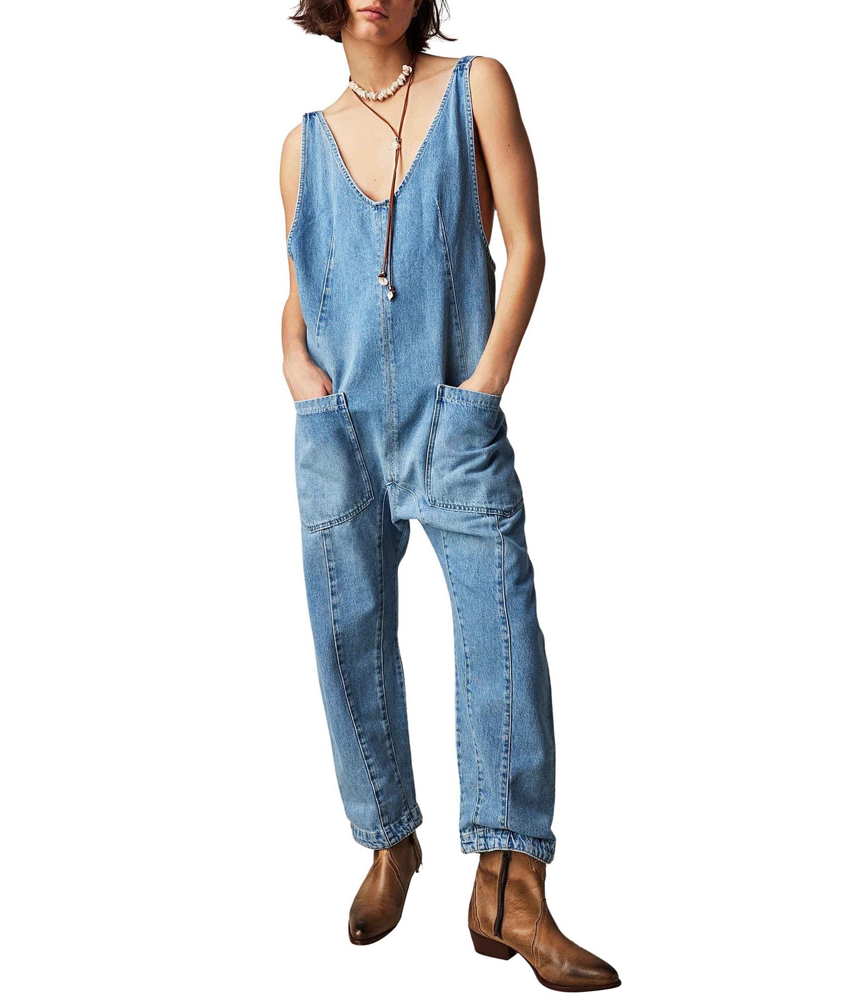 Free people scarlet denim jumpsuit online