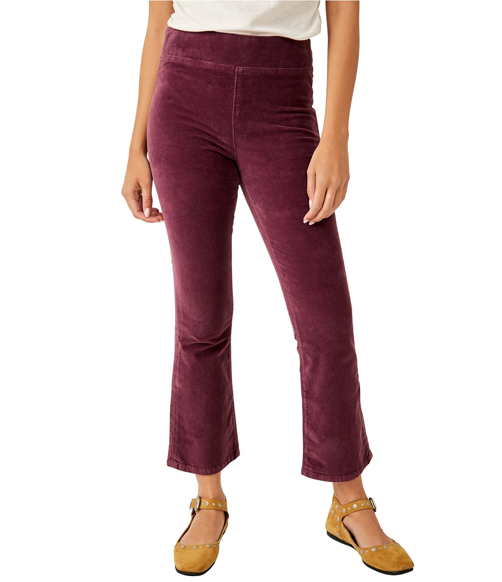 Cropped Women's Velvet Trousers with Elastic Waiste & Pockets