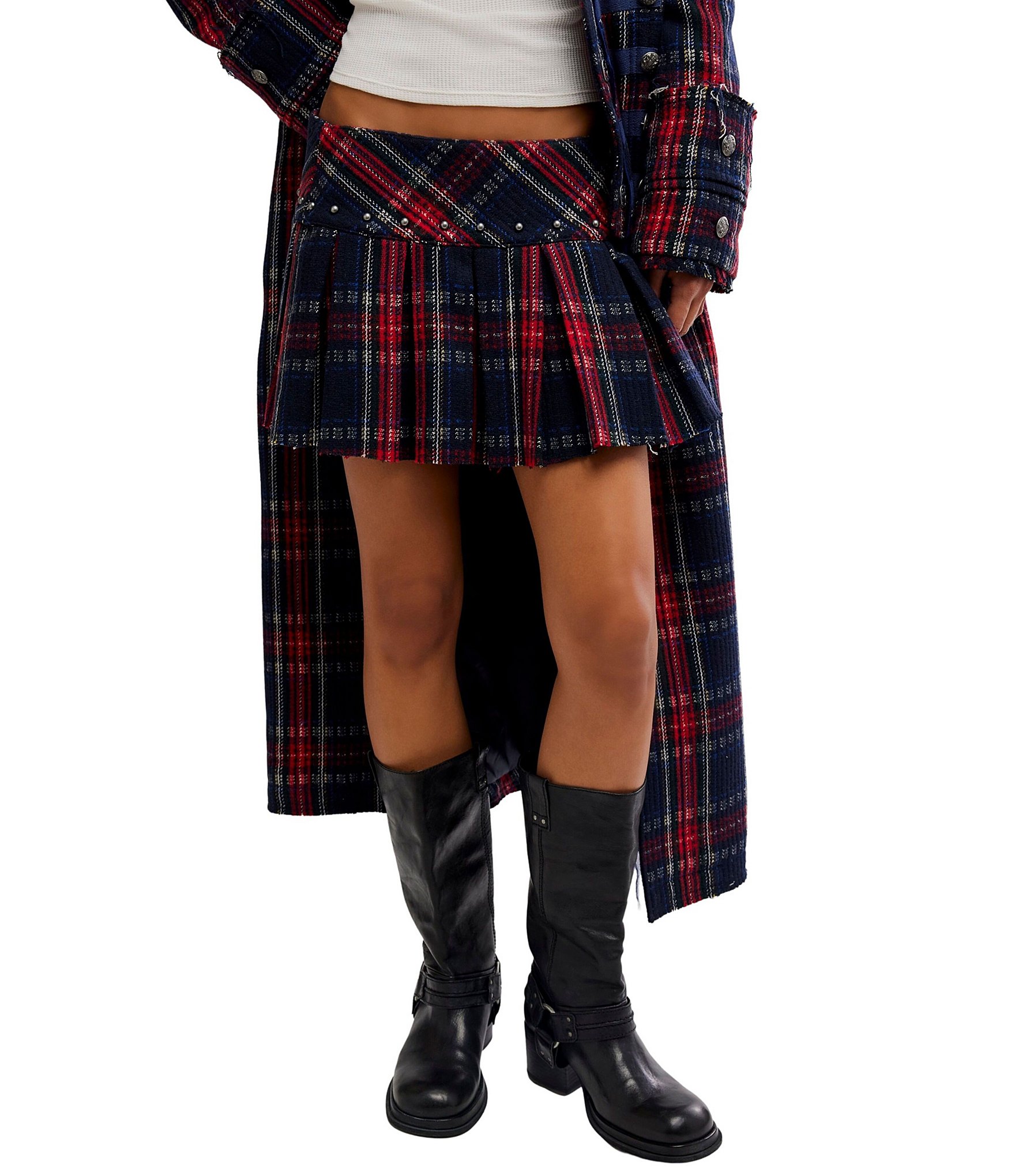 Free People London Calling Plaid Low Rise Pleated Coordinating Mini Skirt