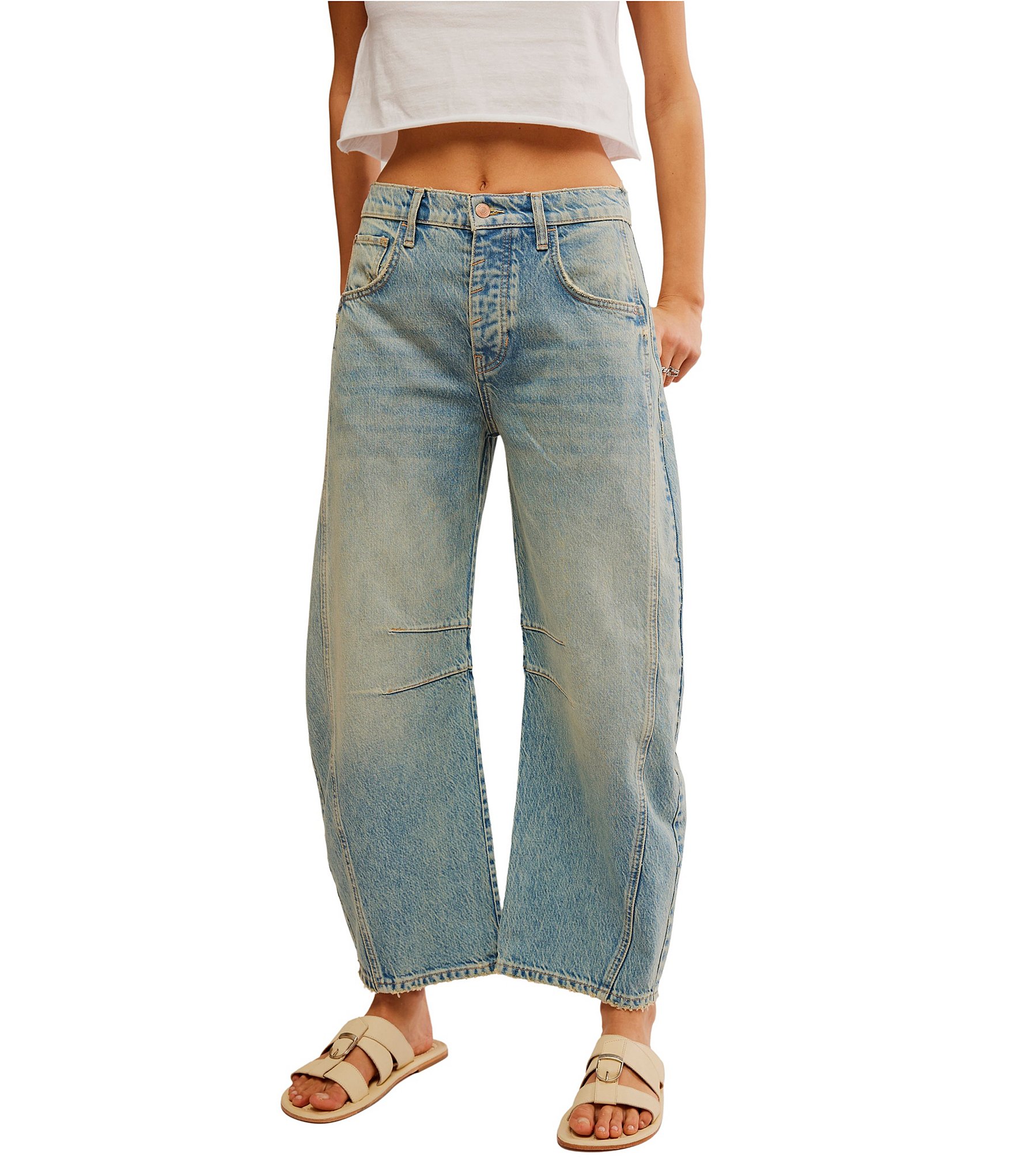 Free People We The Free Good Luck Mid-Rise Wide Leg Barrel Jeans ...