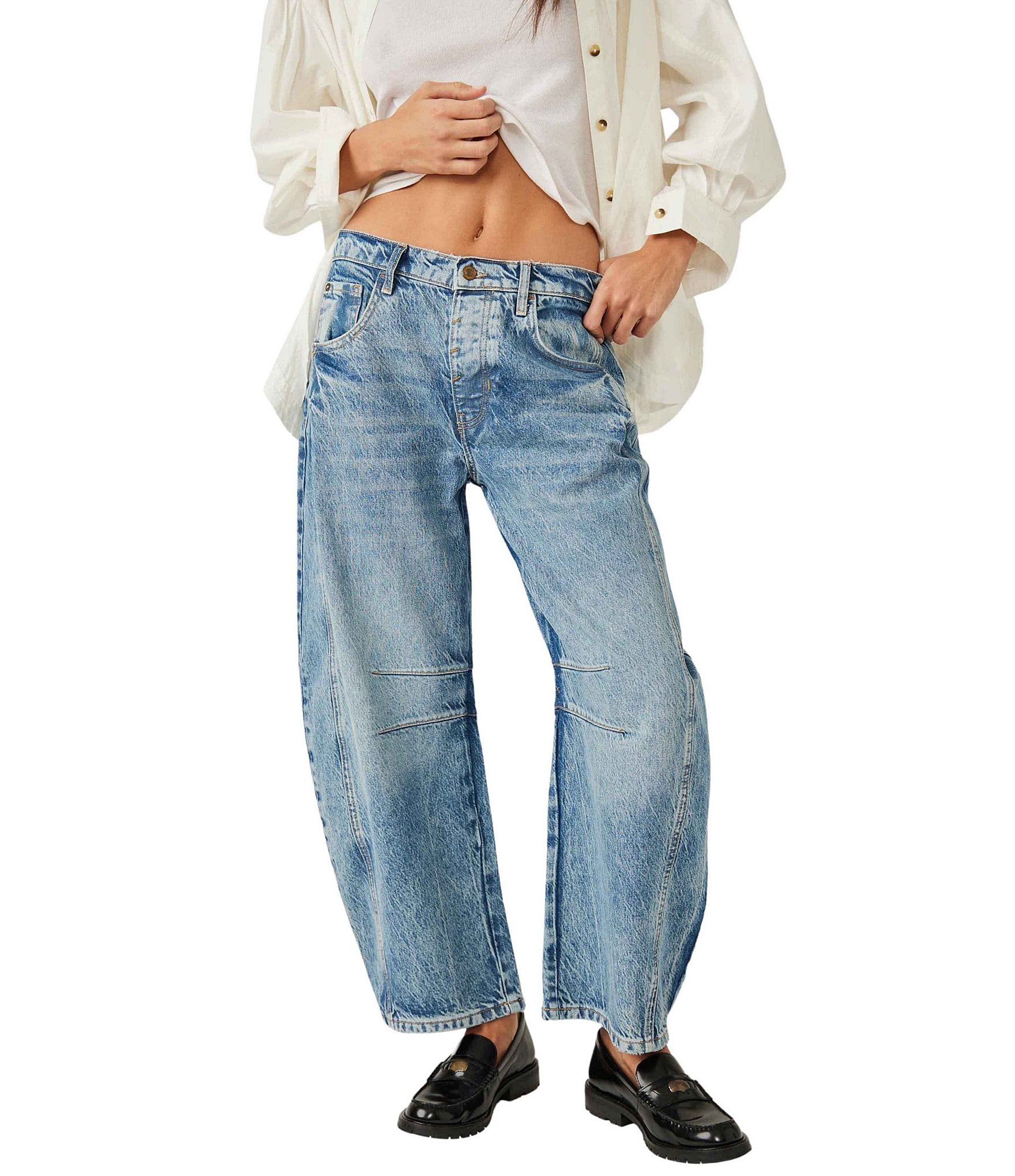 Free People We The Free Good Luck Mid-Rise Wide Leg Barrel Jeans ...