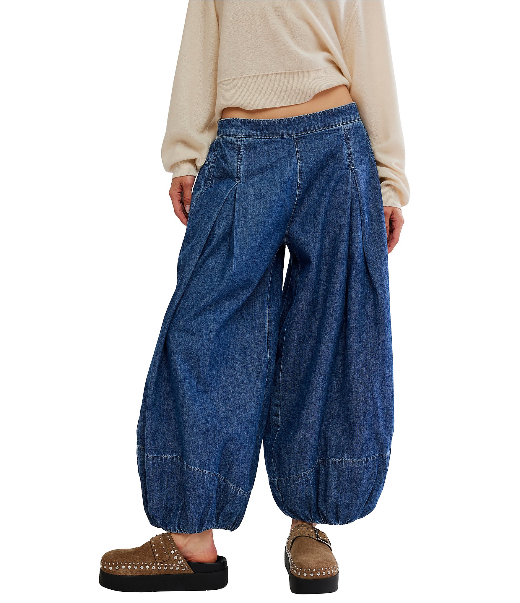 Free People Moonflower Pull-On Mid Rise Balloon Leg Denim Jeans