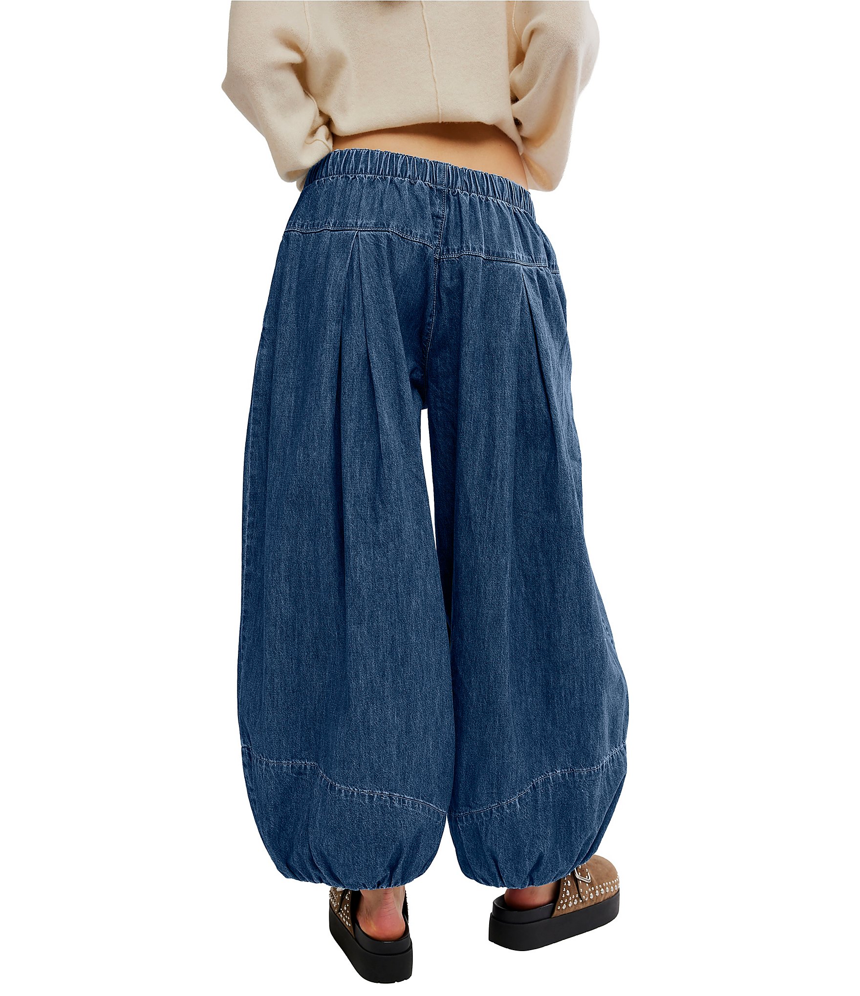Free People Moonflower Pull-On Mid Rise Balloon Leg Denim Jeans
