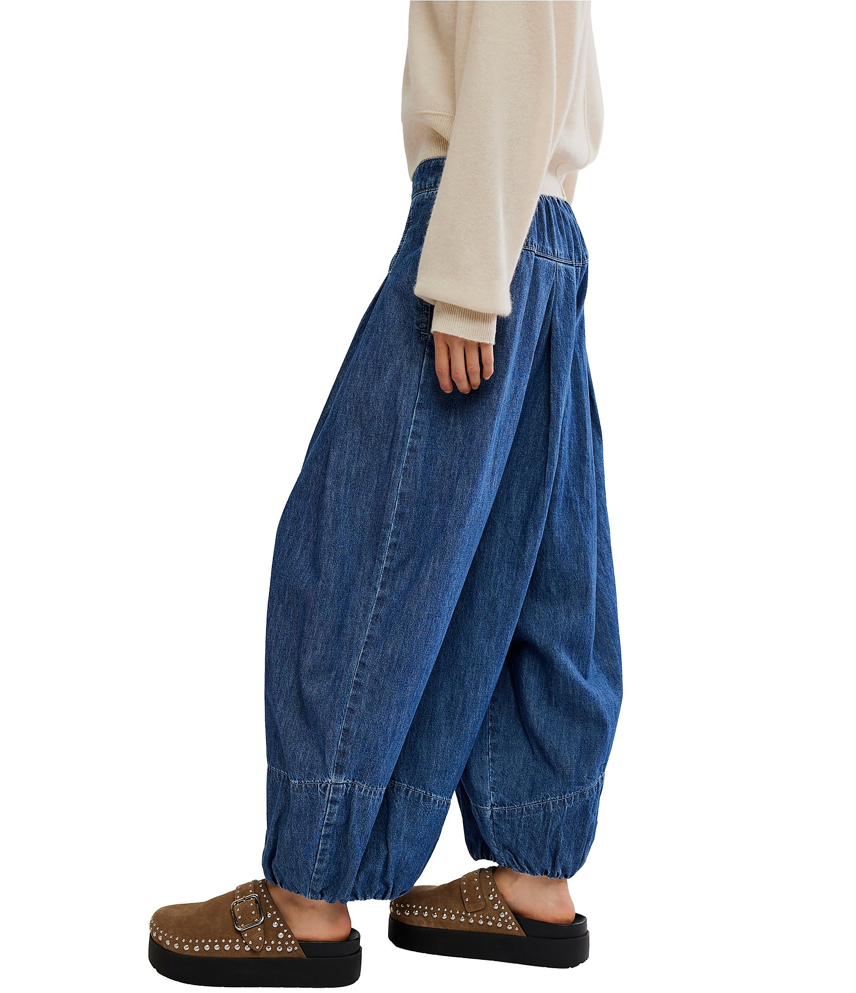 Free People Moonflower Pull-On Mid Rise Balloon Leg Denim Jeans