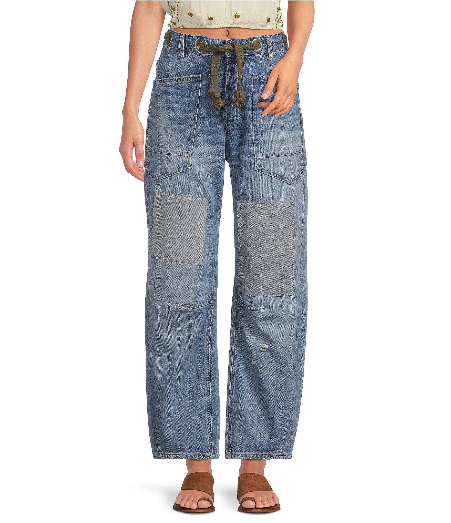 Free People Moxie Low Rise Pull-On Barrel Jeans | Dillard's