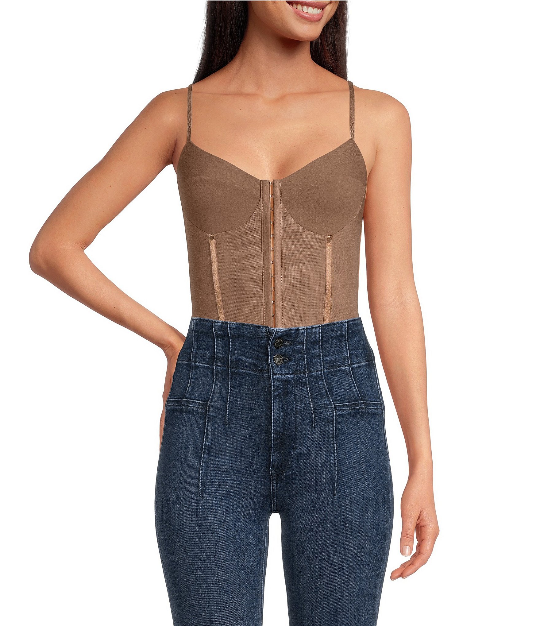 Free People x Intimately FP Night Rhythm Corset Bodysuit In Washed Maroon  in Washed Maroon