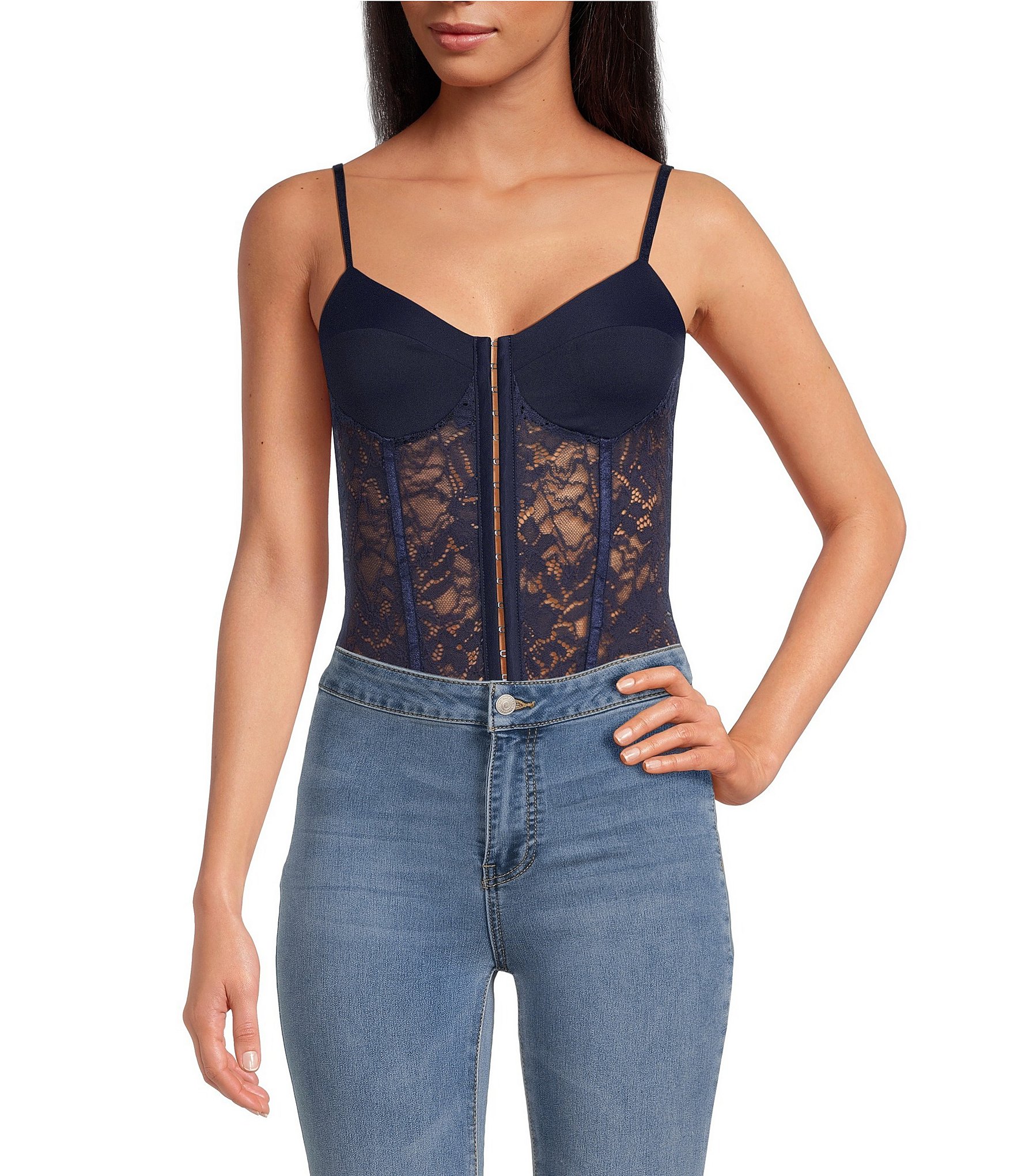 Free People X Intimately Fp Night Rhythm Corset Bodysuit In In Blue - Sage  Combo