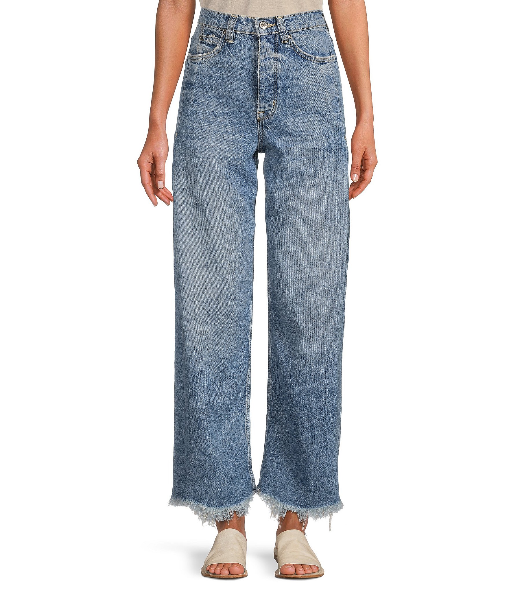 Free People Old West High Rise Wide Leg Raw Hem Slouchy Lyocell Jeans ...
