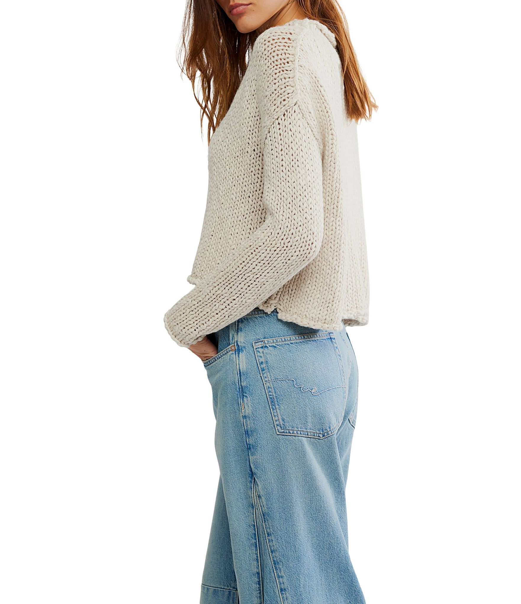 Free People Opal Rolled Neck Long Sleeve Knit Sweater Top