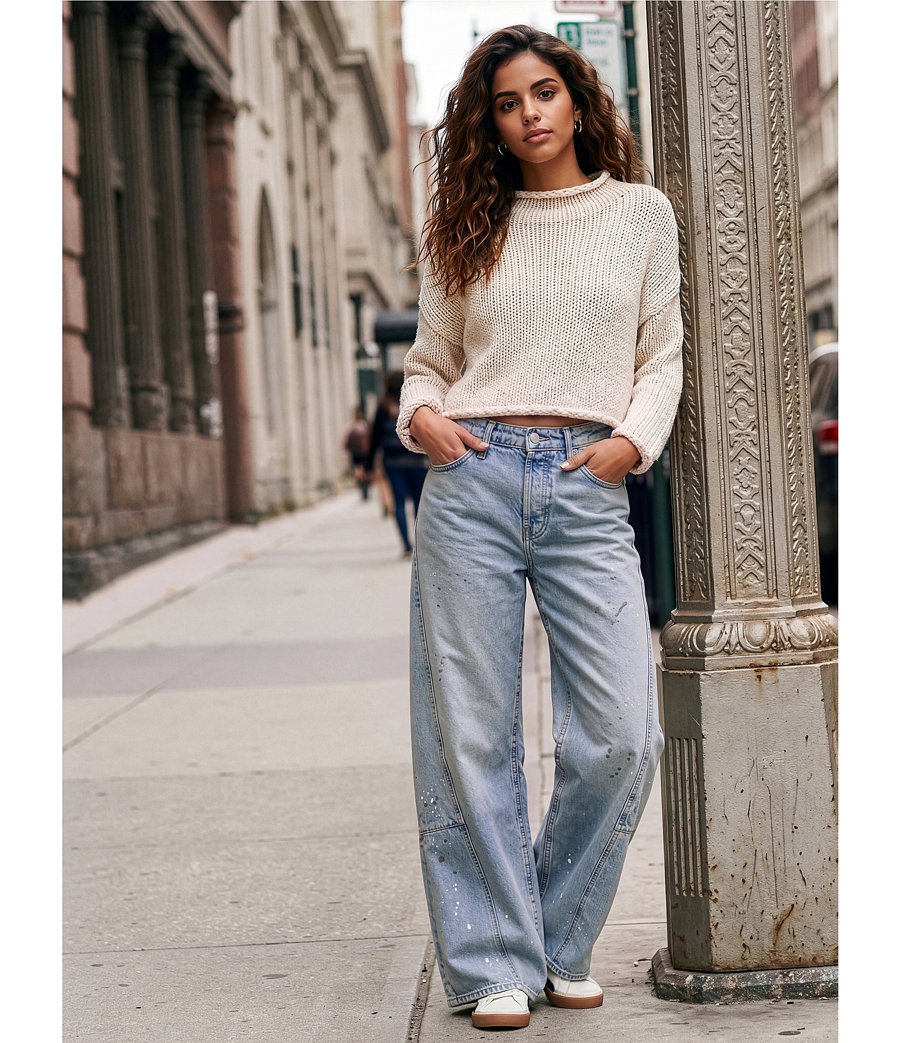 Free People Opal Rolled Neck Long Sleeve Knit Sweater Top