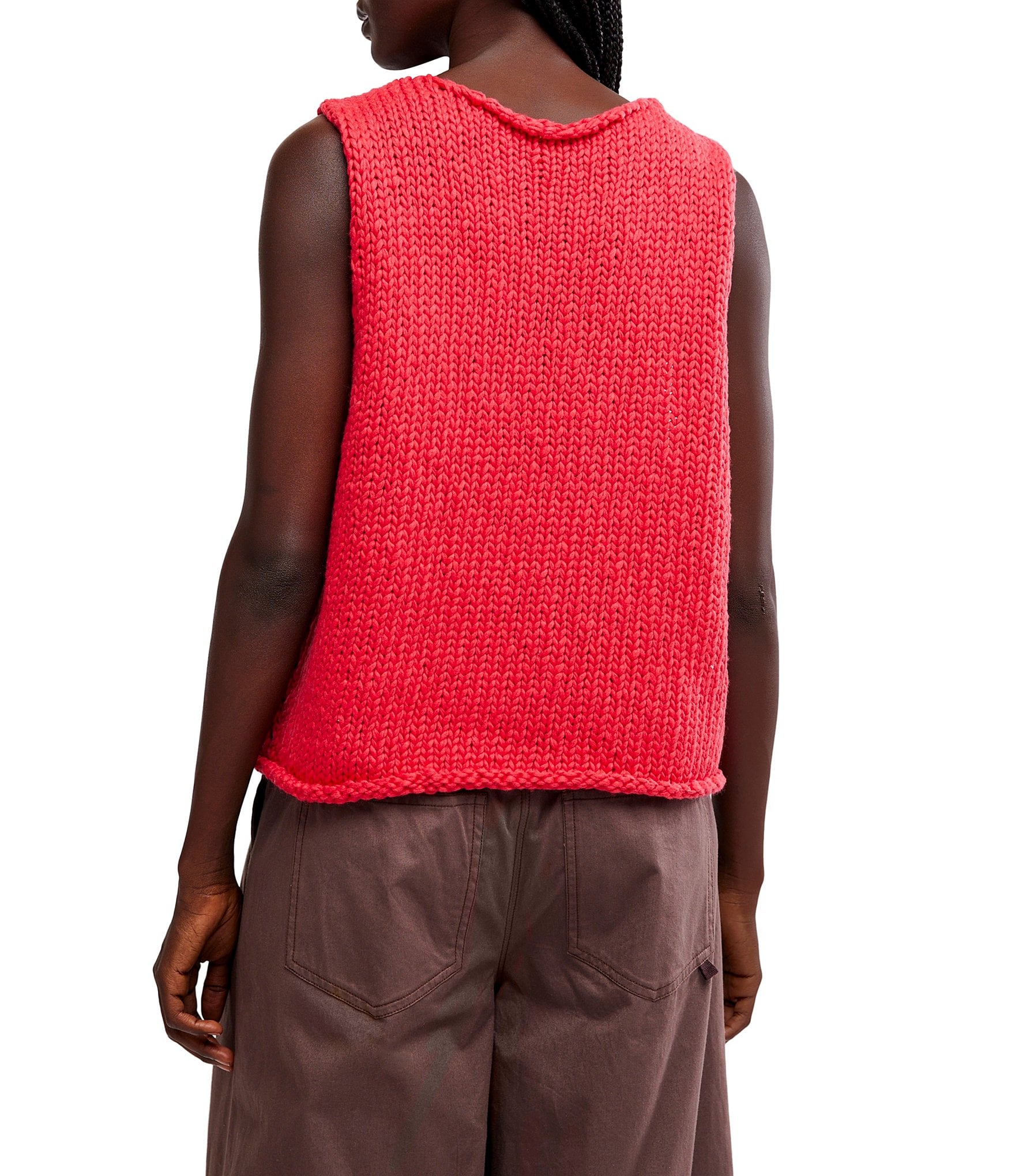 Free People Opal Rolled Round Neck Sleeveless Sweater Knit Tank Top