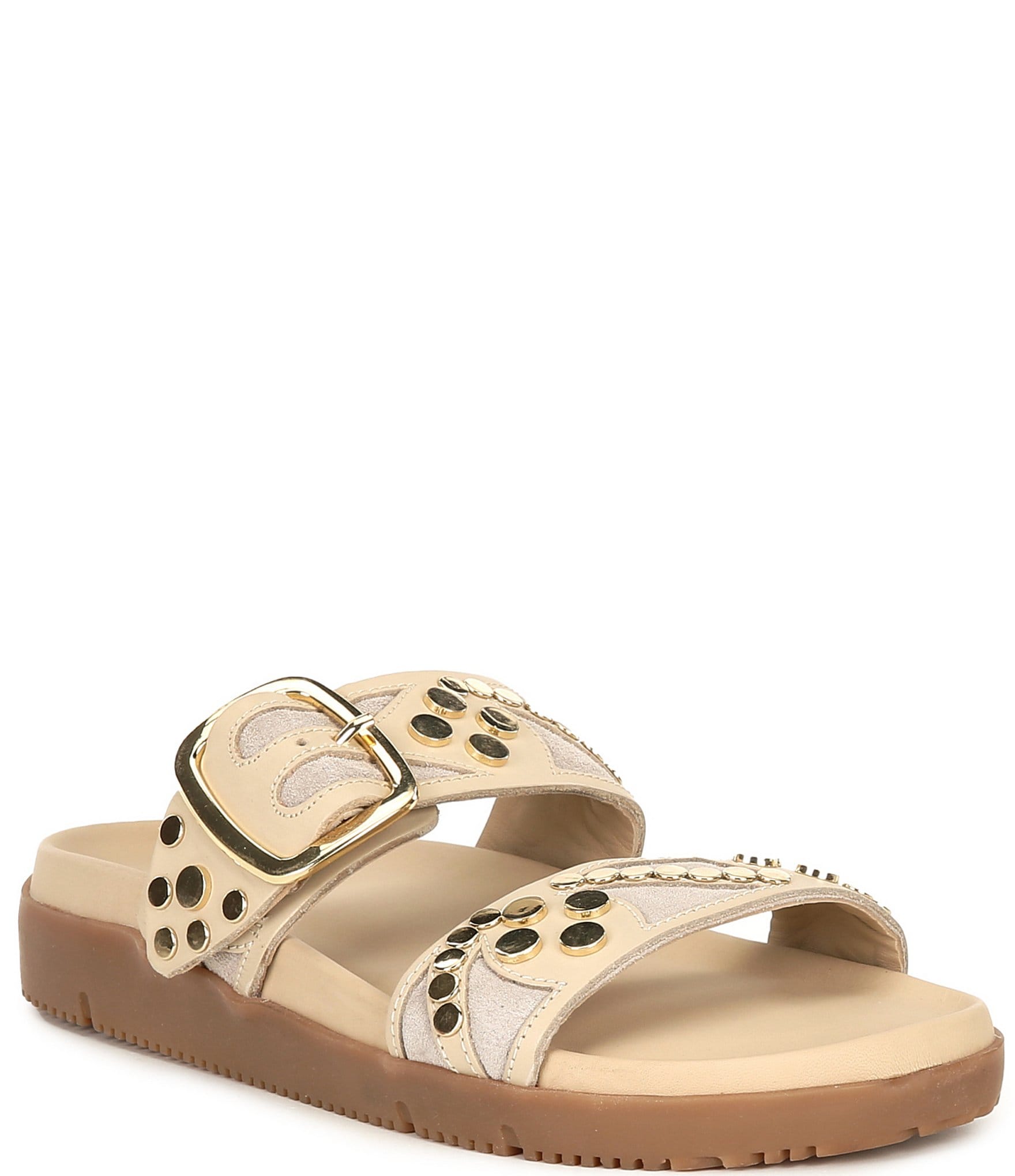 Free People Revelry Leather Studded Chunky Slide Sandals | Dillard's