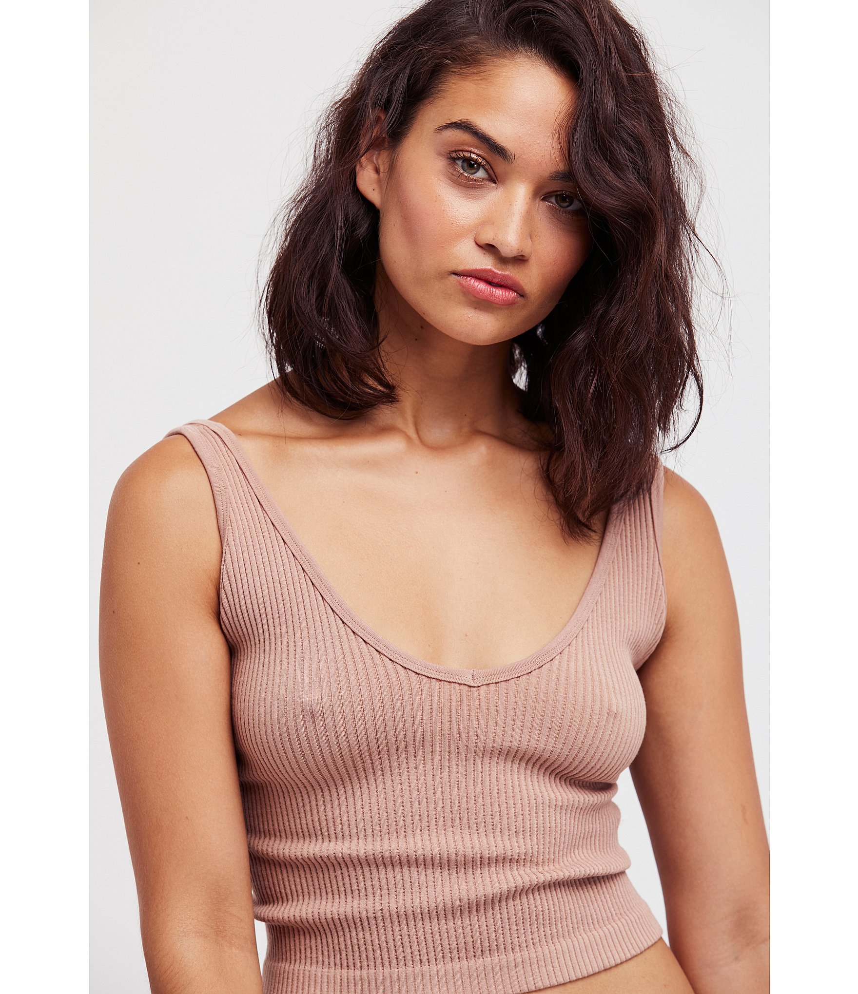 Free People Ribbed V-Neck Sleeveless Cropped Brami