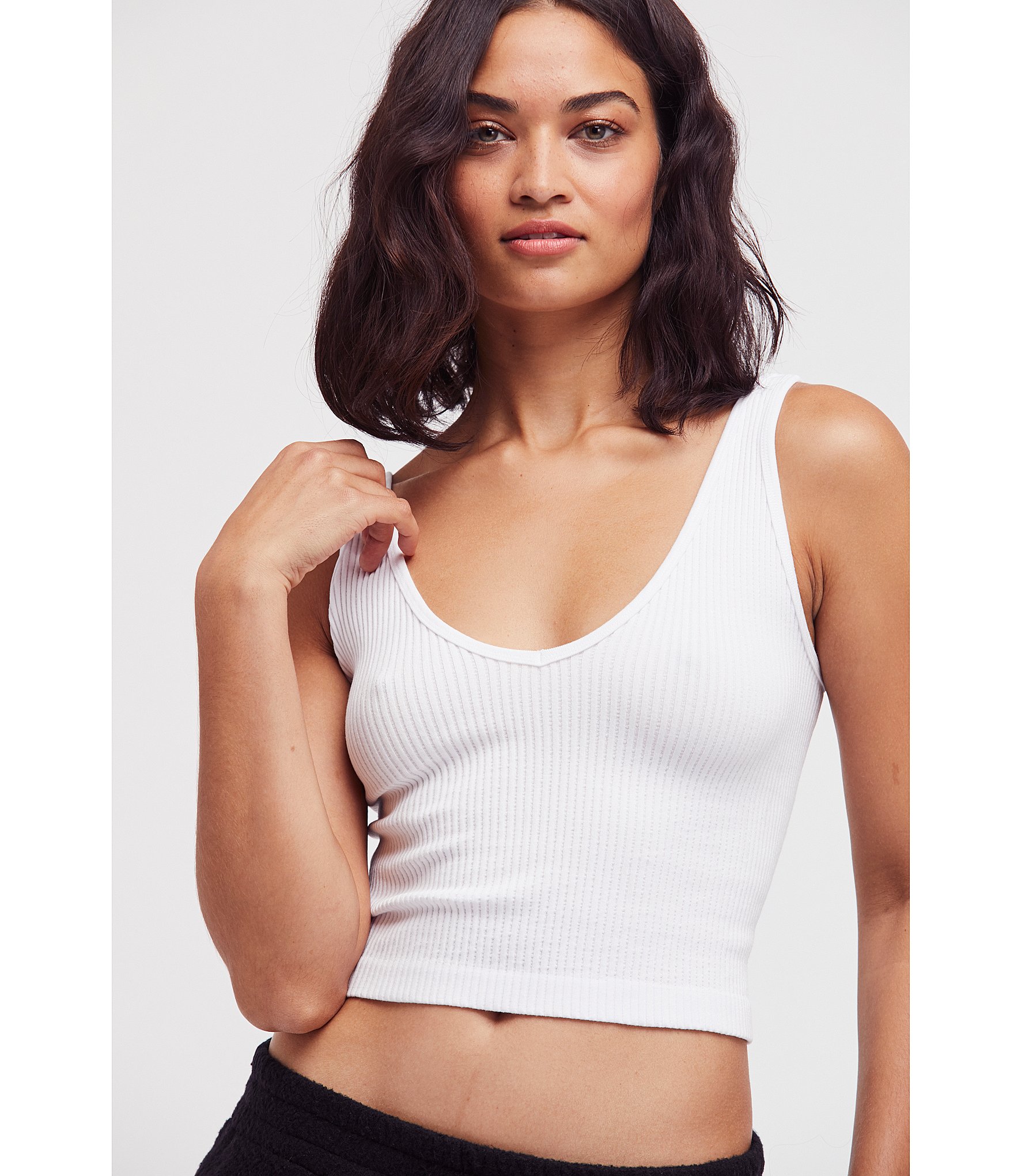 Free People Ribbed V-Neck Sleeveless Cropped Brami