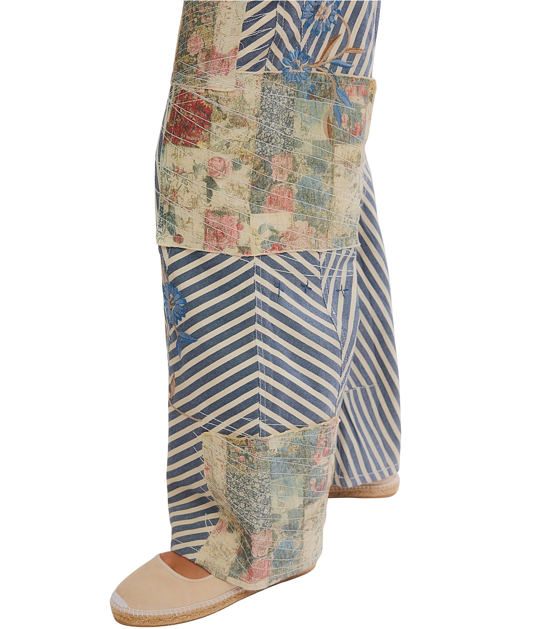 Free People Runyon Patched Striped Mid-Rise Wide-Leg Pants