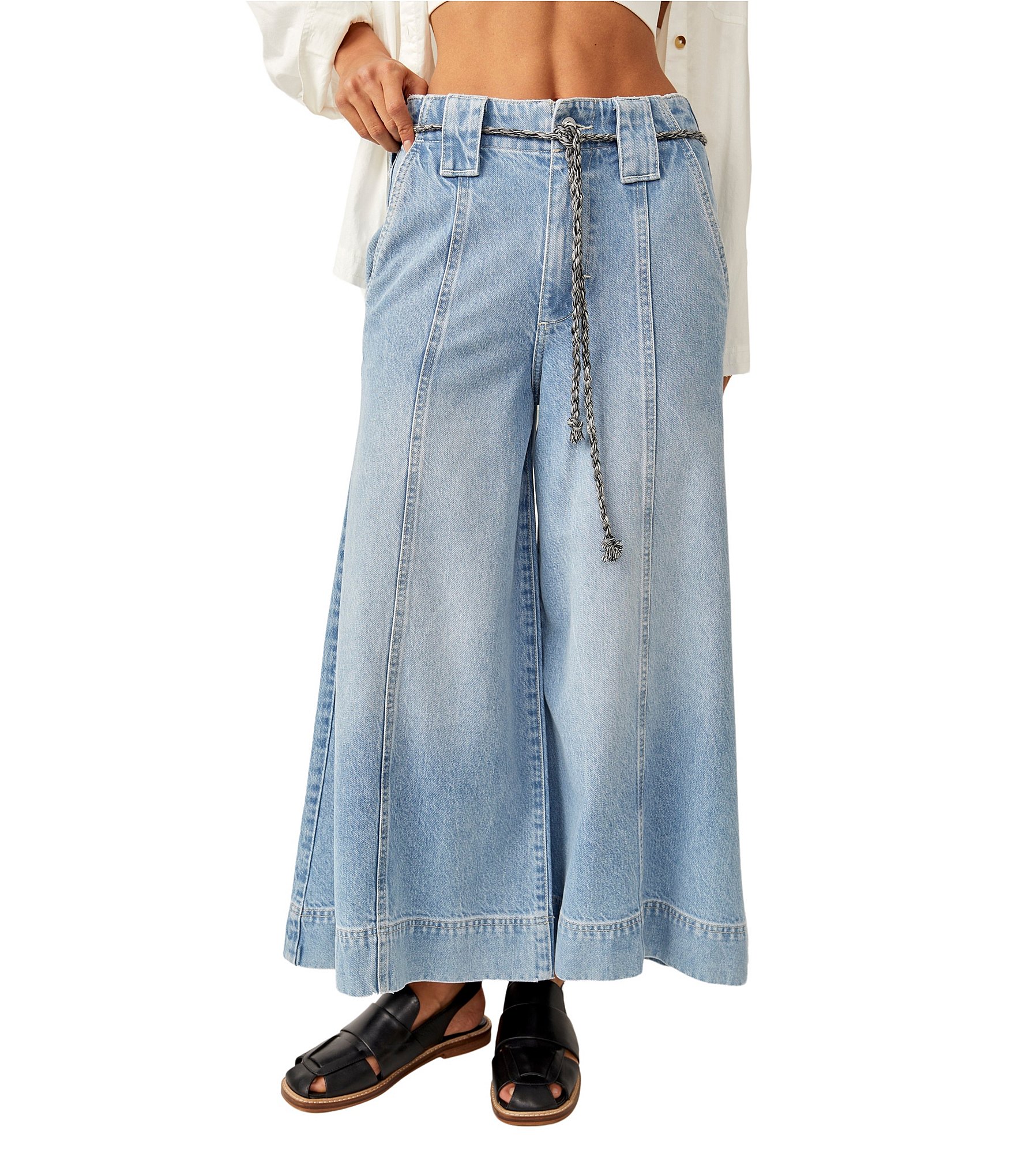 Free People After Love Mid Rise Cuffed Hem Pleated Wide Leg Pant