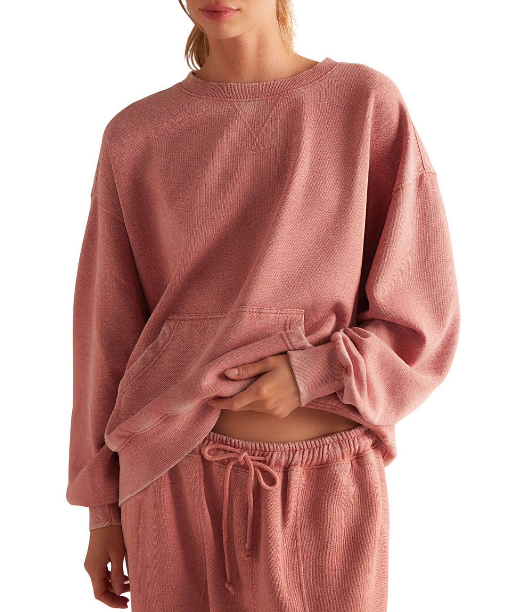 Free People Slow it Down Plush Cotton Blend Long Sleeve Crew Neck Oversized Coordinating Lounge Pullover