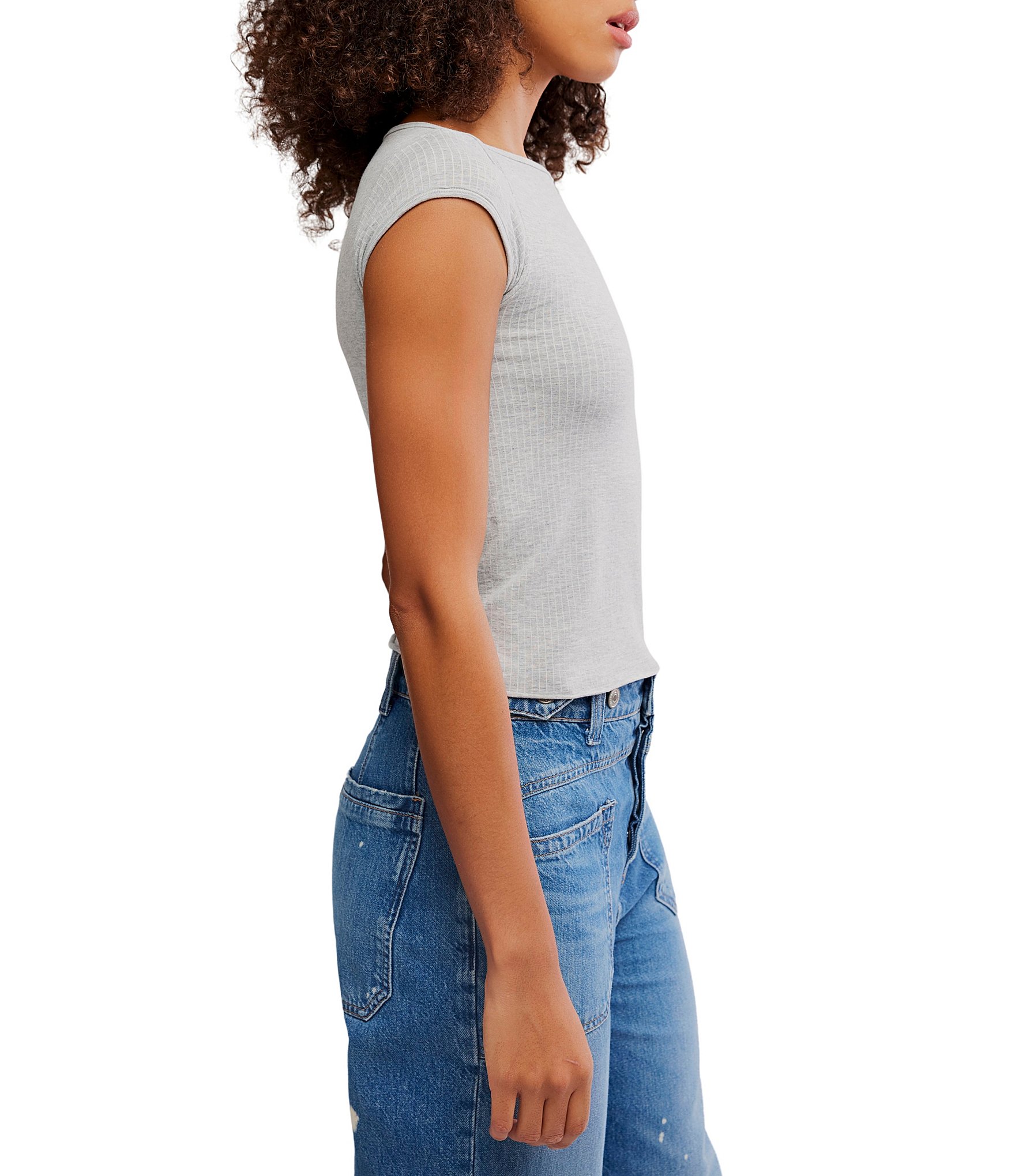 Free People So Soft Seamless Envelope Neck Cap Sleeve Modal Tee