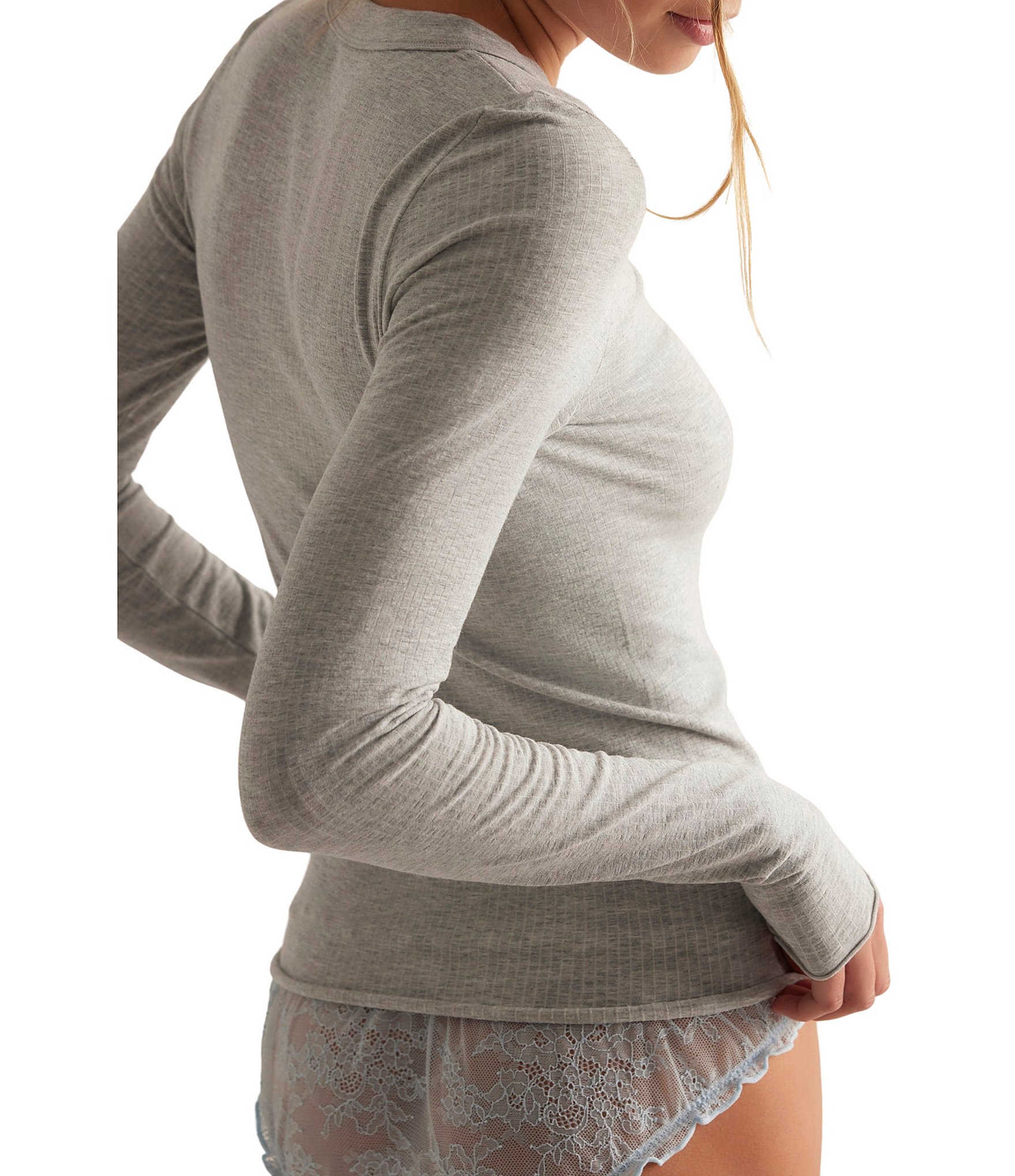 Free People So Soft Seamless Ribbed Crew Neck Long Sleeve Top