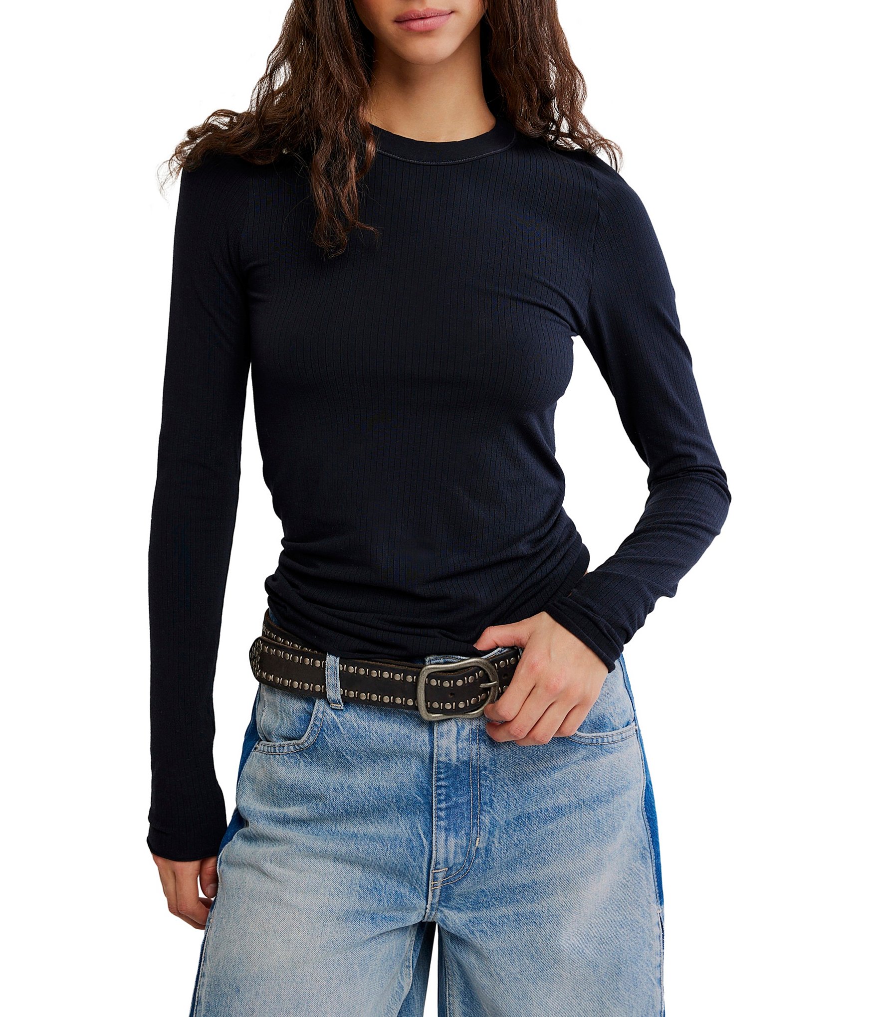 Free People So Soft Seamless Ribbed Crew Neck Long Sleeve Top