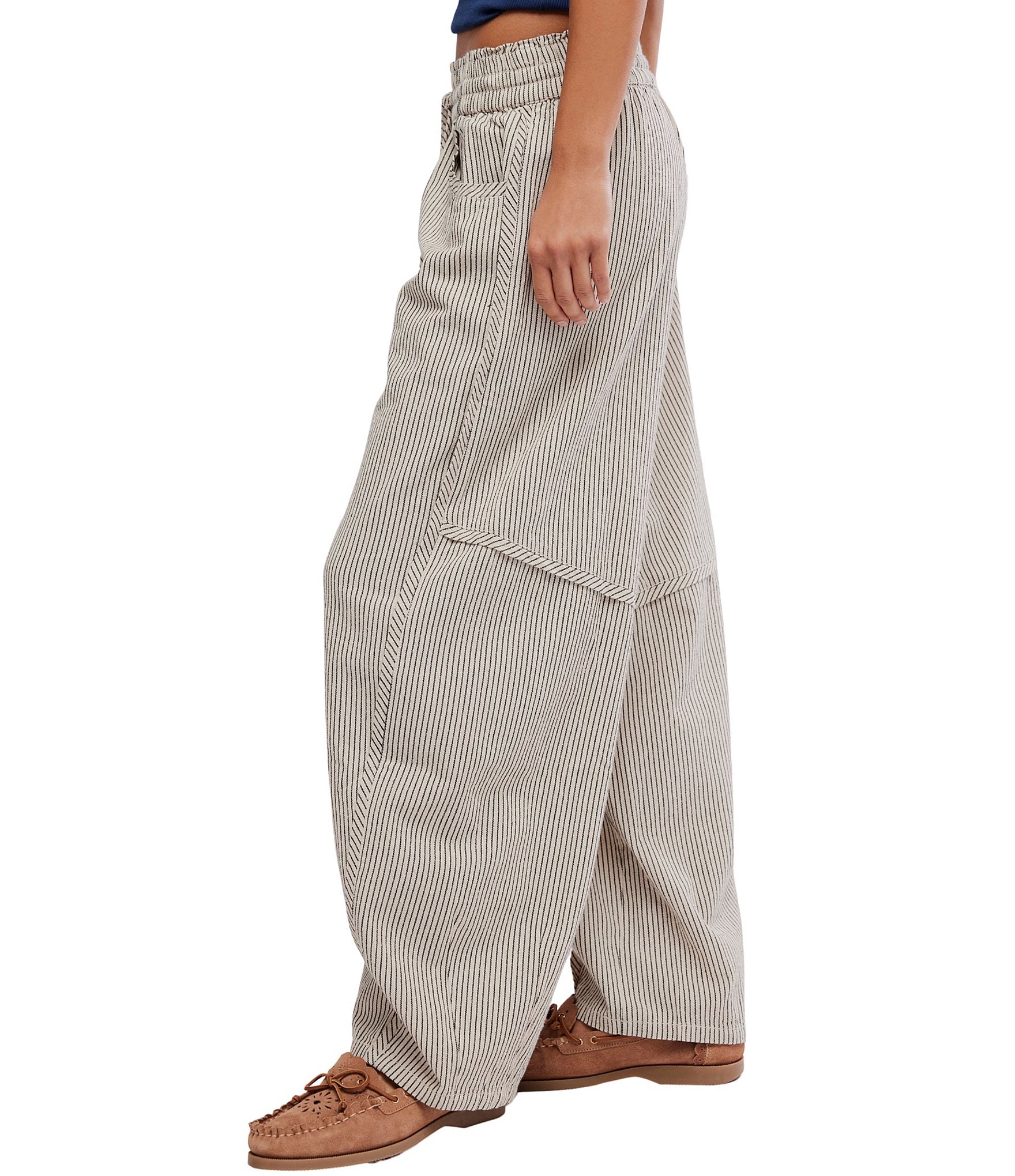 Free People Something Good Micro Stripe Pull-On Barrel Leg Pants