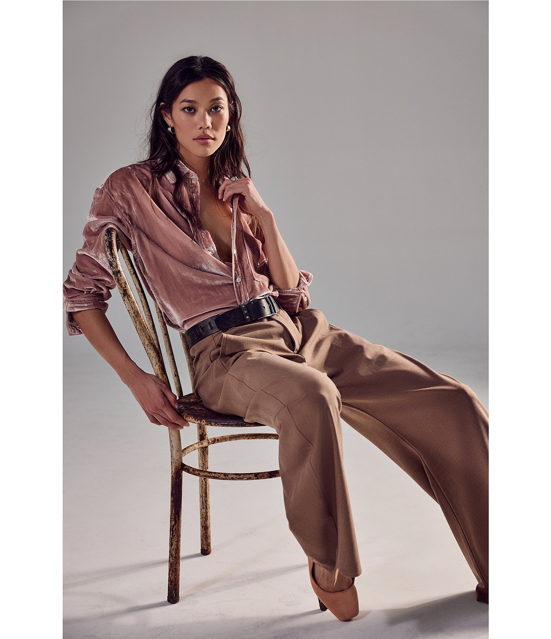 Free People Spotlight Pinstripe Pattern Barrel Leg Trouser Pants